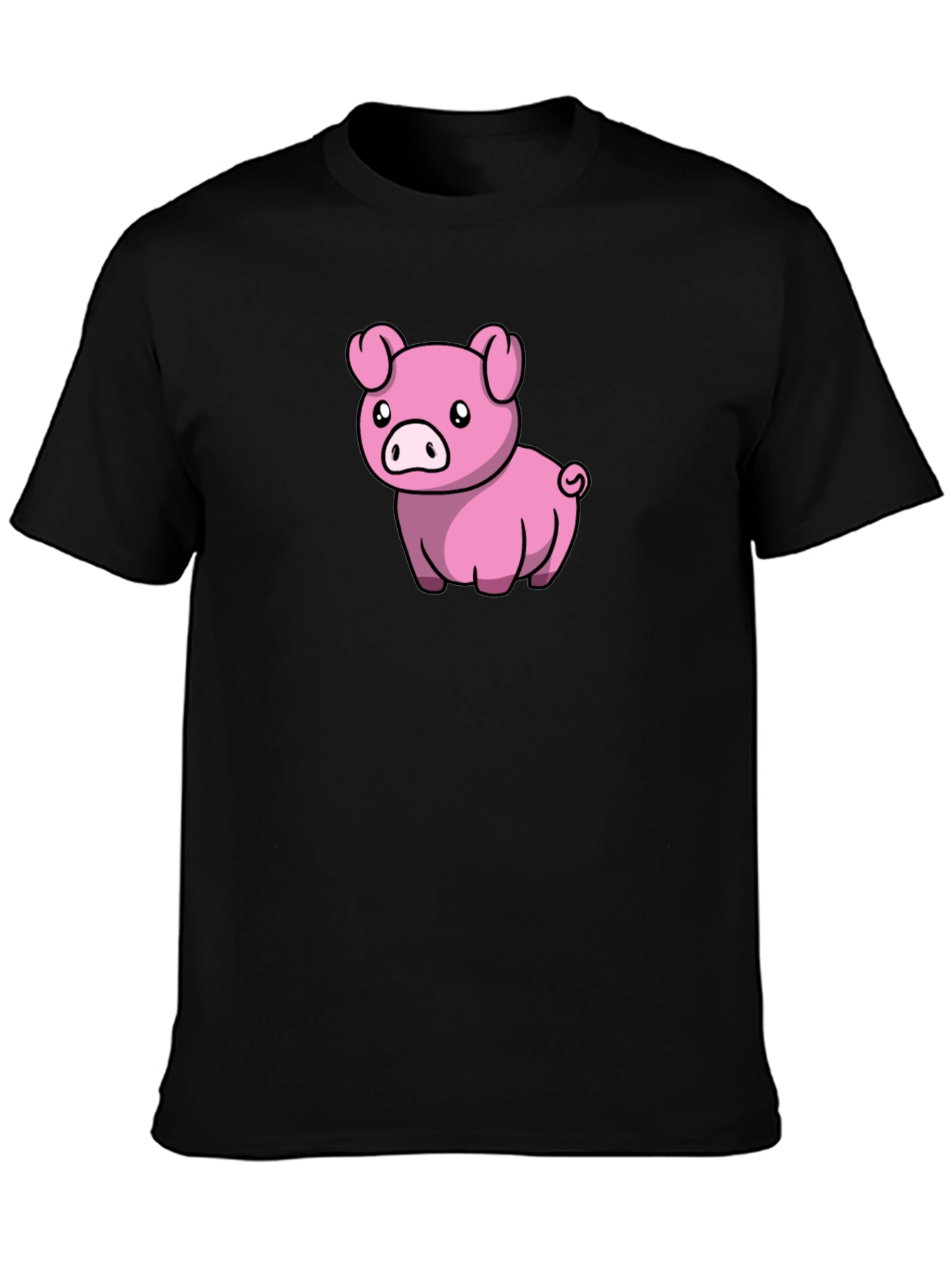 Black Cute Pig Cartoon Black T-Shirt view 3