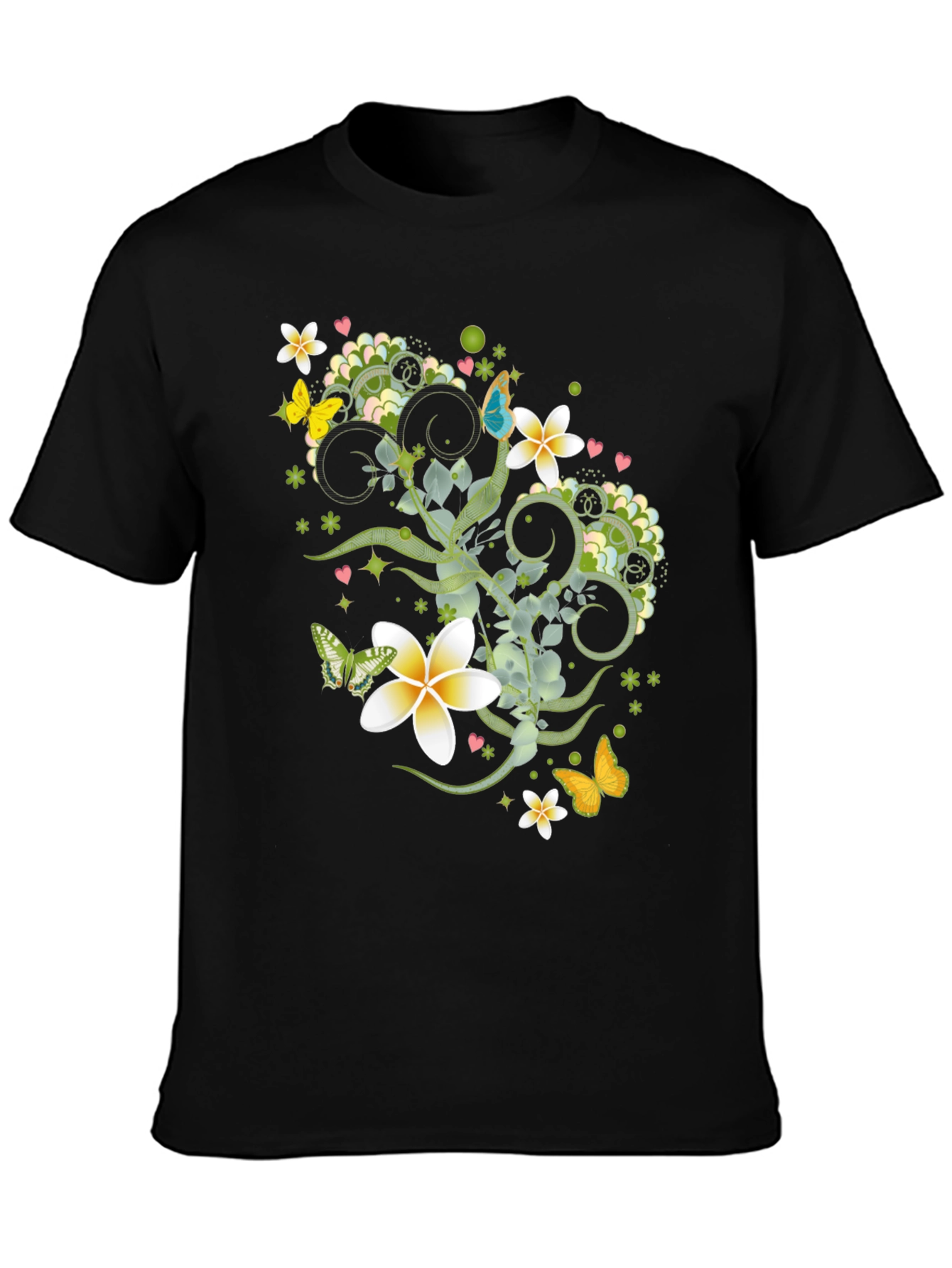 Black Floral Butterfly Graphic Black T-Shirt view 3