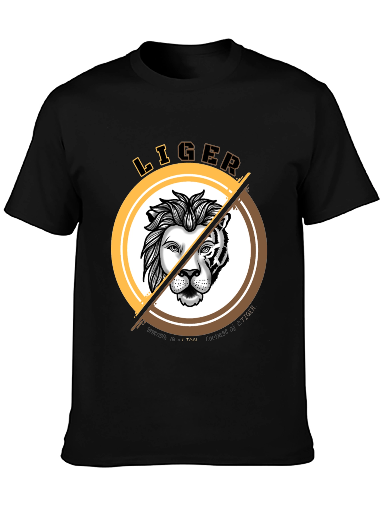 Black LIGER Graphic Print T-Shirt - Lion & Tiger Hybrid Design view 3