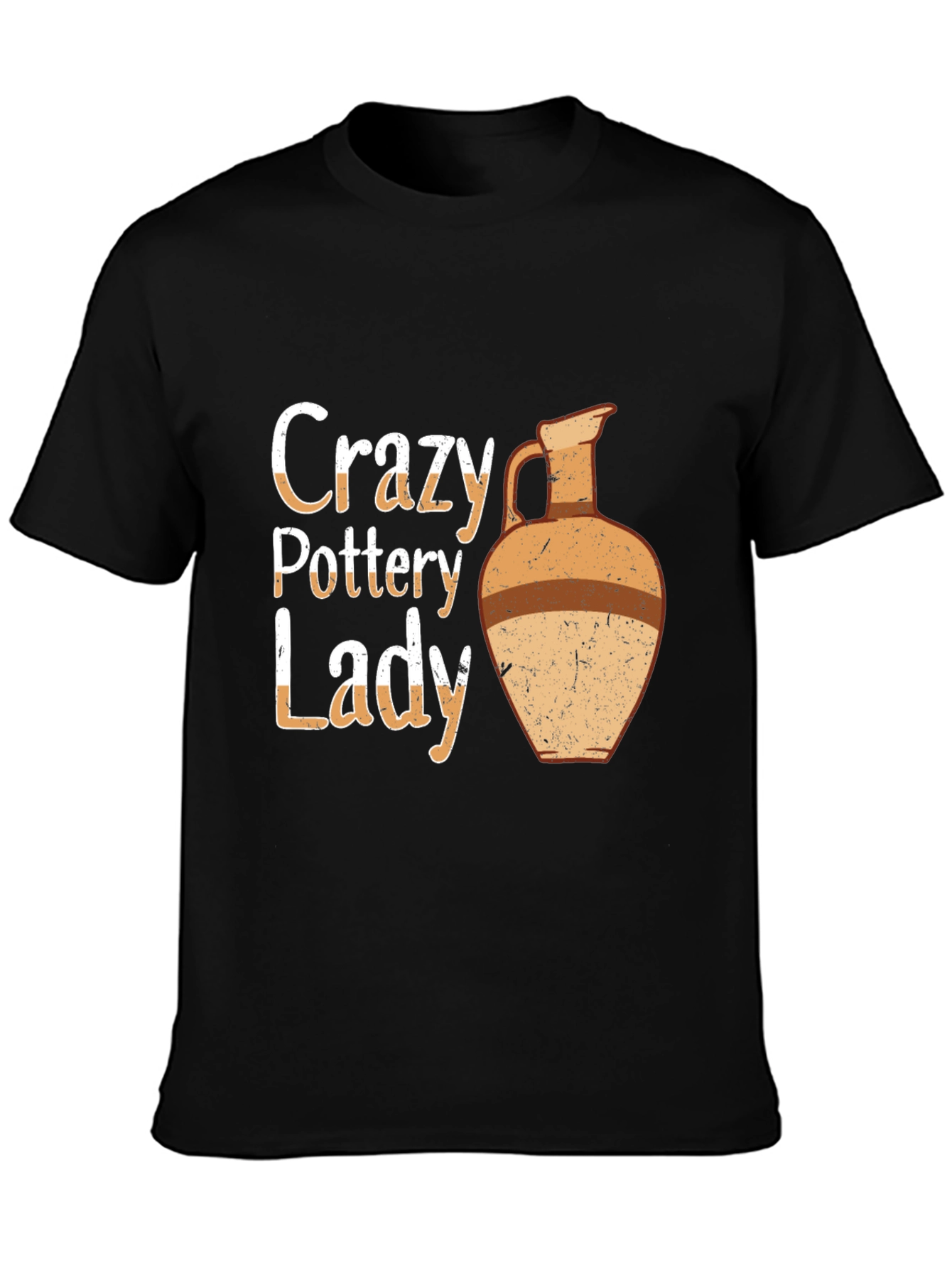 Black Crazy Pottery Lady T-Shirt, Ceramic Art Gift view 3