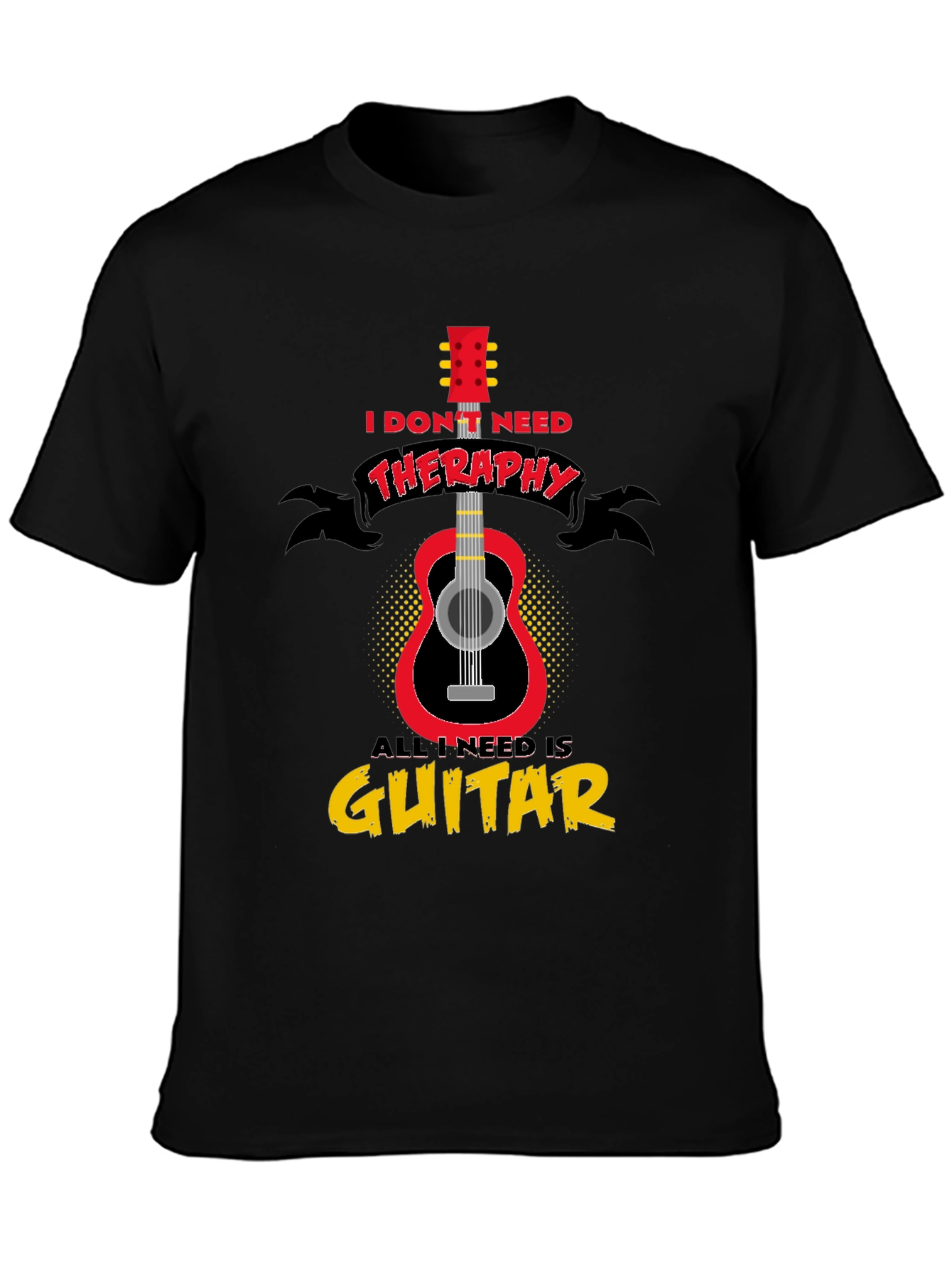 Black Guitar Therapy T-Shirt - Musician Gift view 3