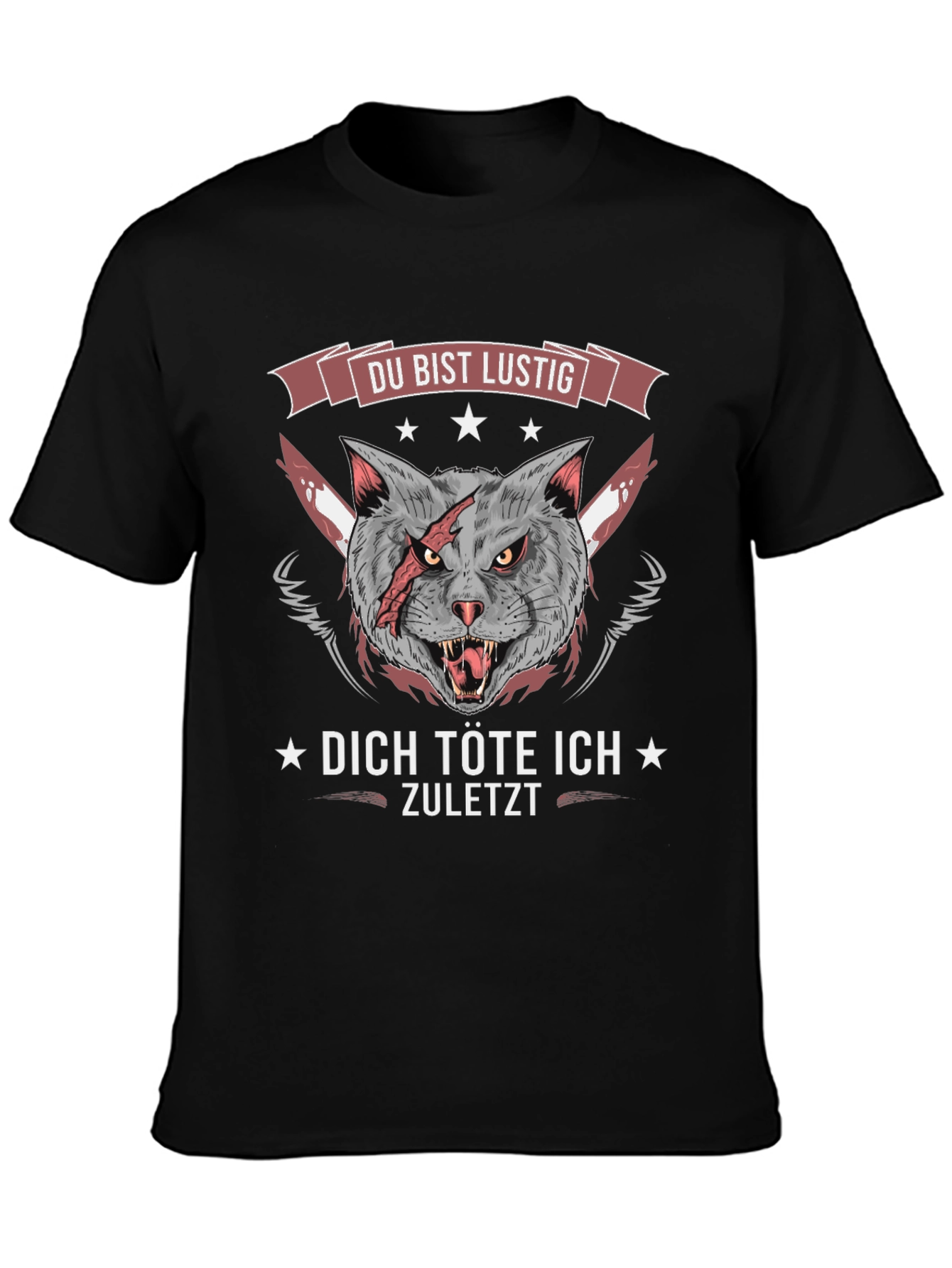 Black Funny Cat Graphic Tee - "Du Bist Lustig"  view 3