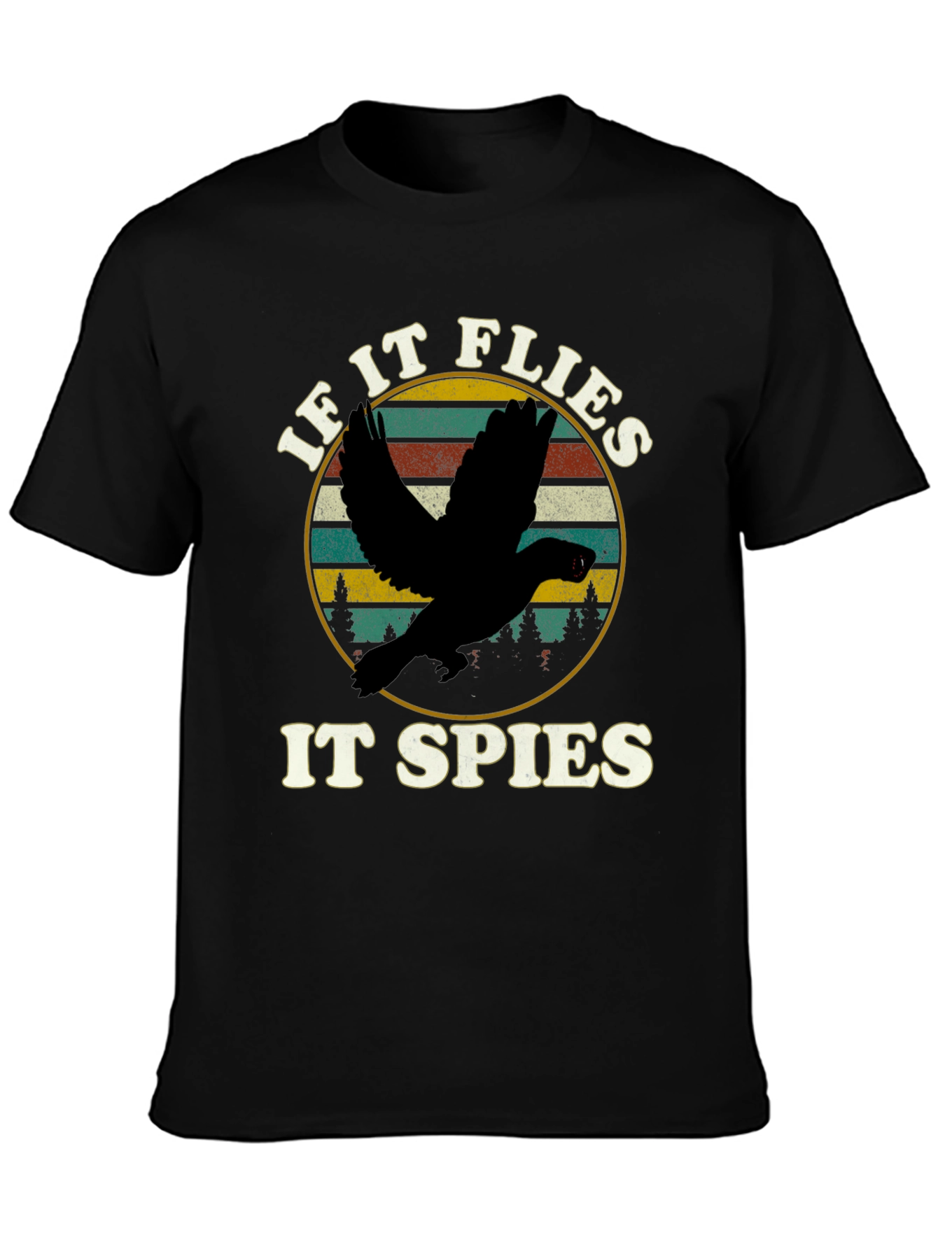 Black If It Flies It Spies T-Shirt view 3