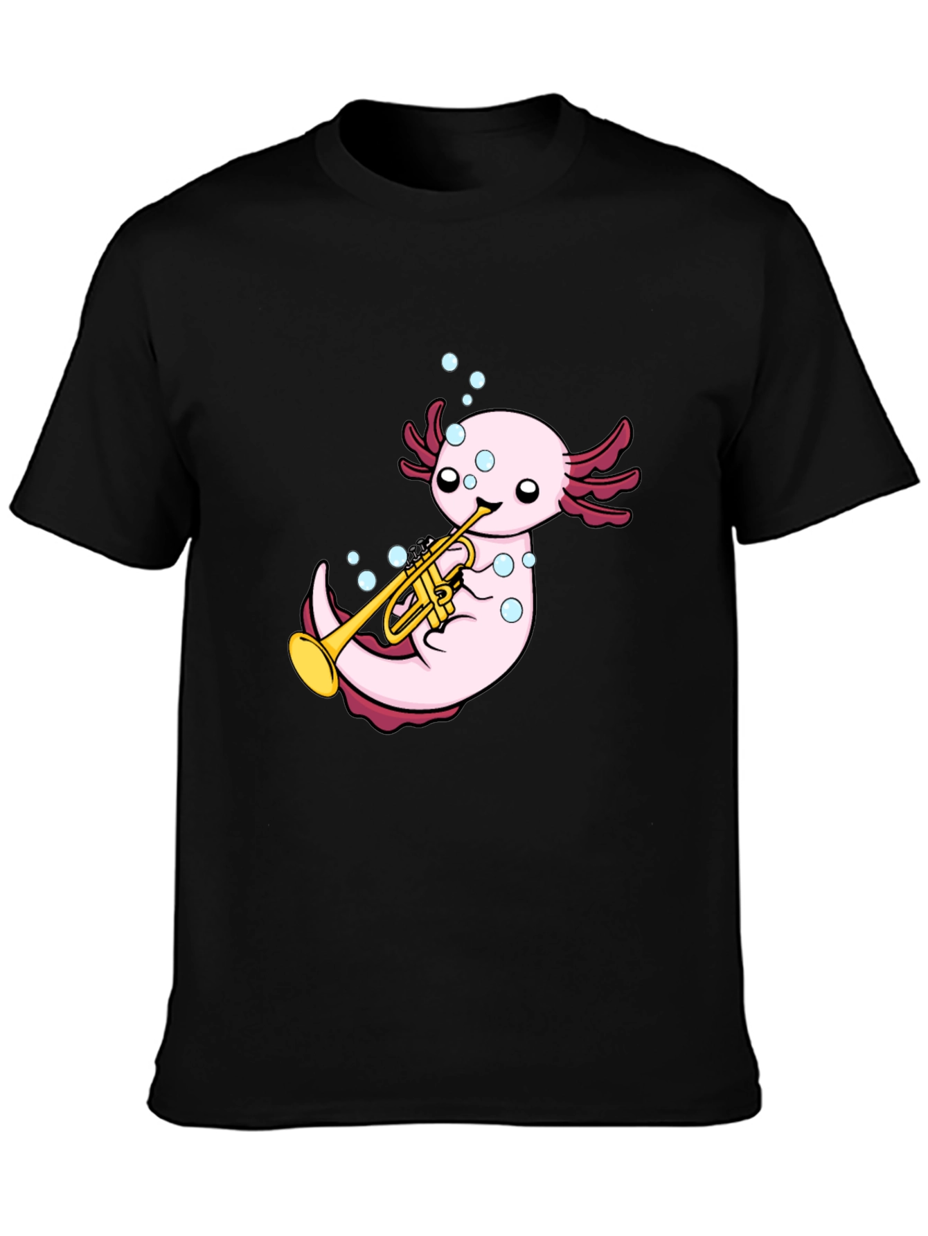 Black Axolotl Trumpet Player Graphic T-Shirt - Black view 3