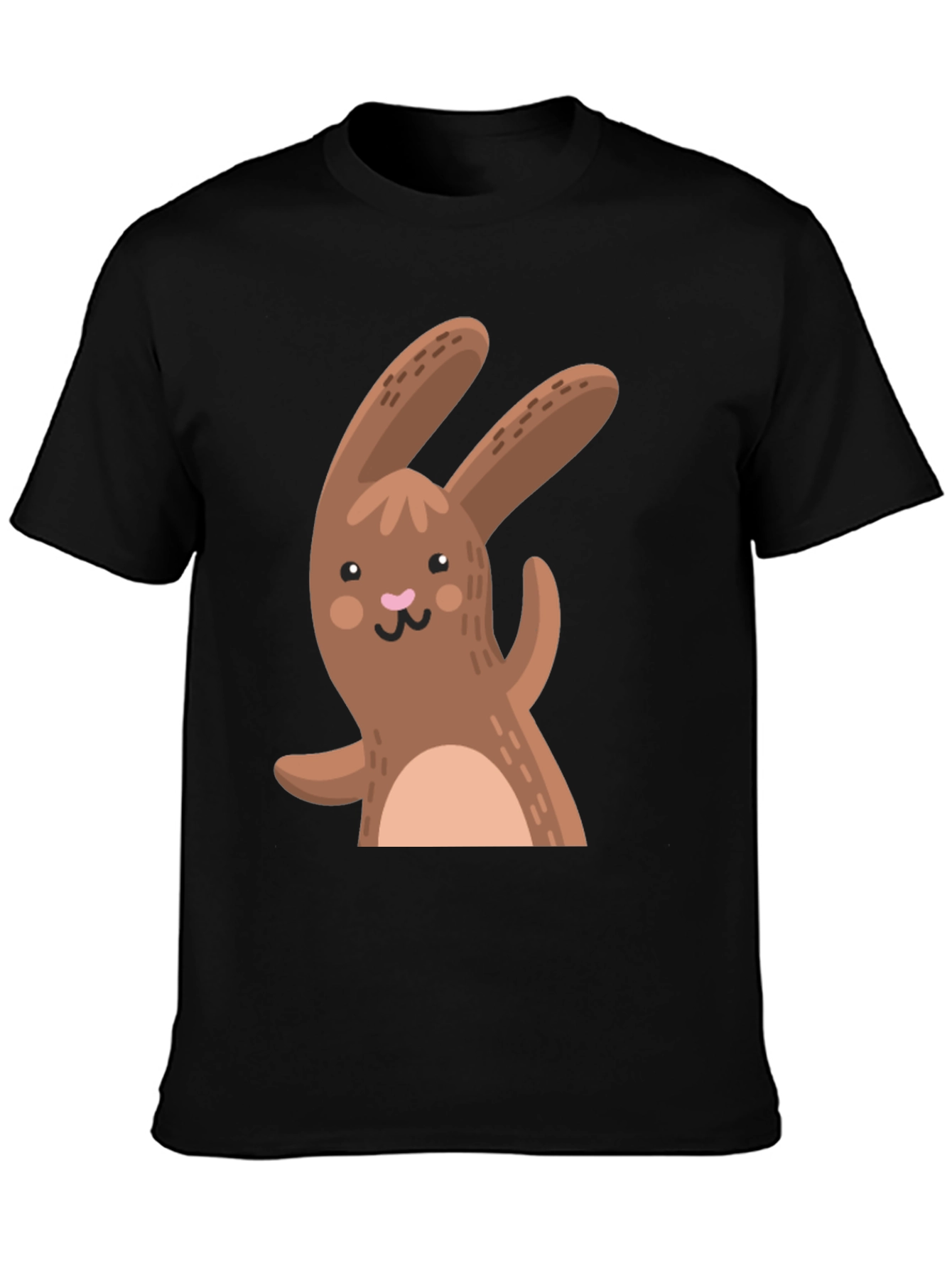Black Cute Cartoon Rabbit Black T-Shirt view 3