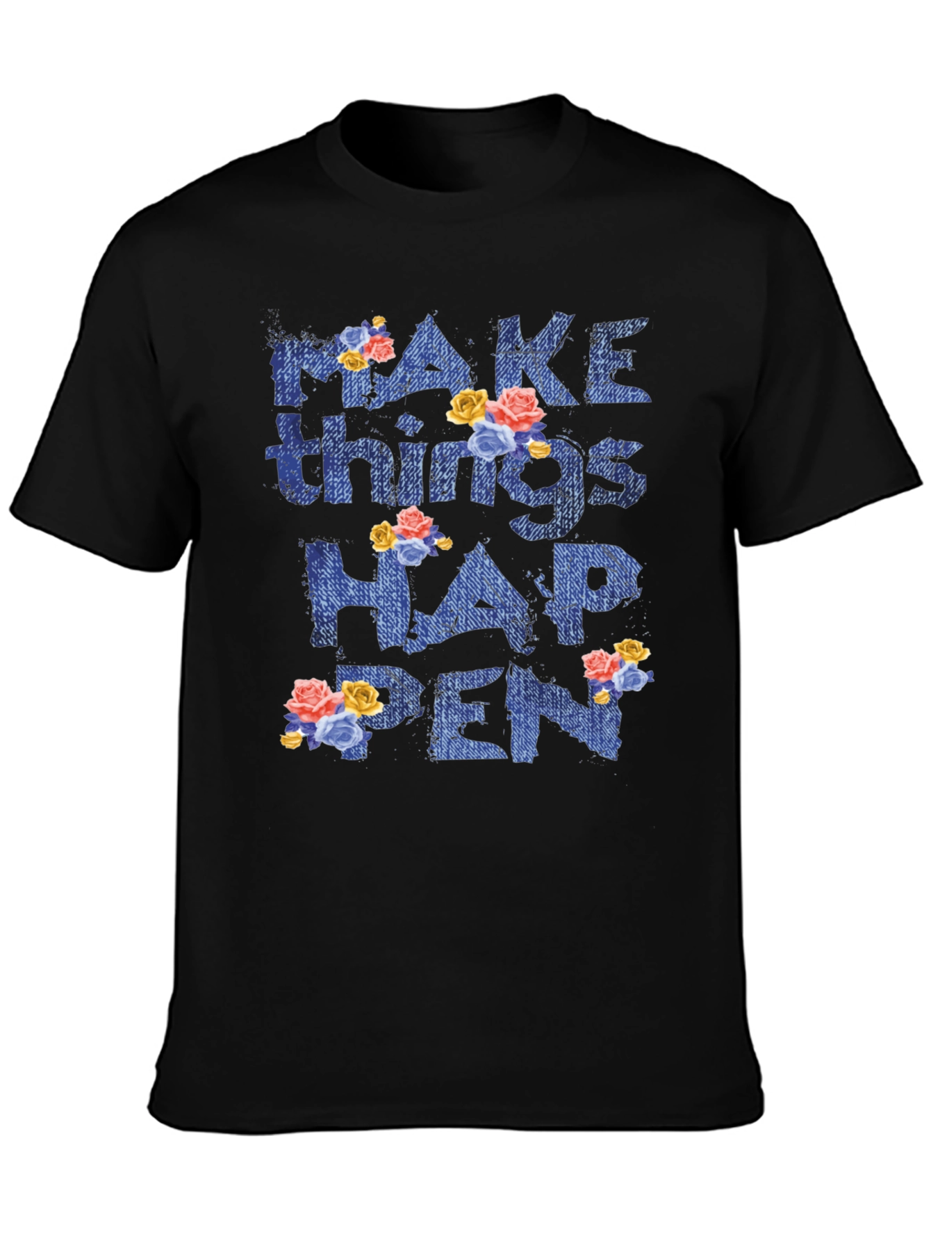 Black Floral 'Make Things Happen' Graphic Tee view 3