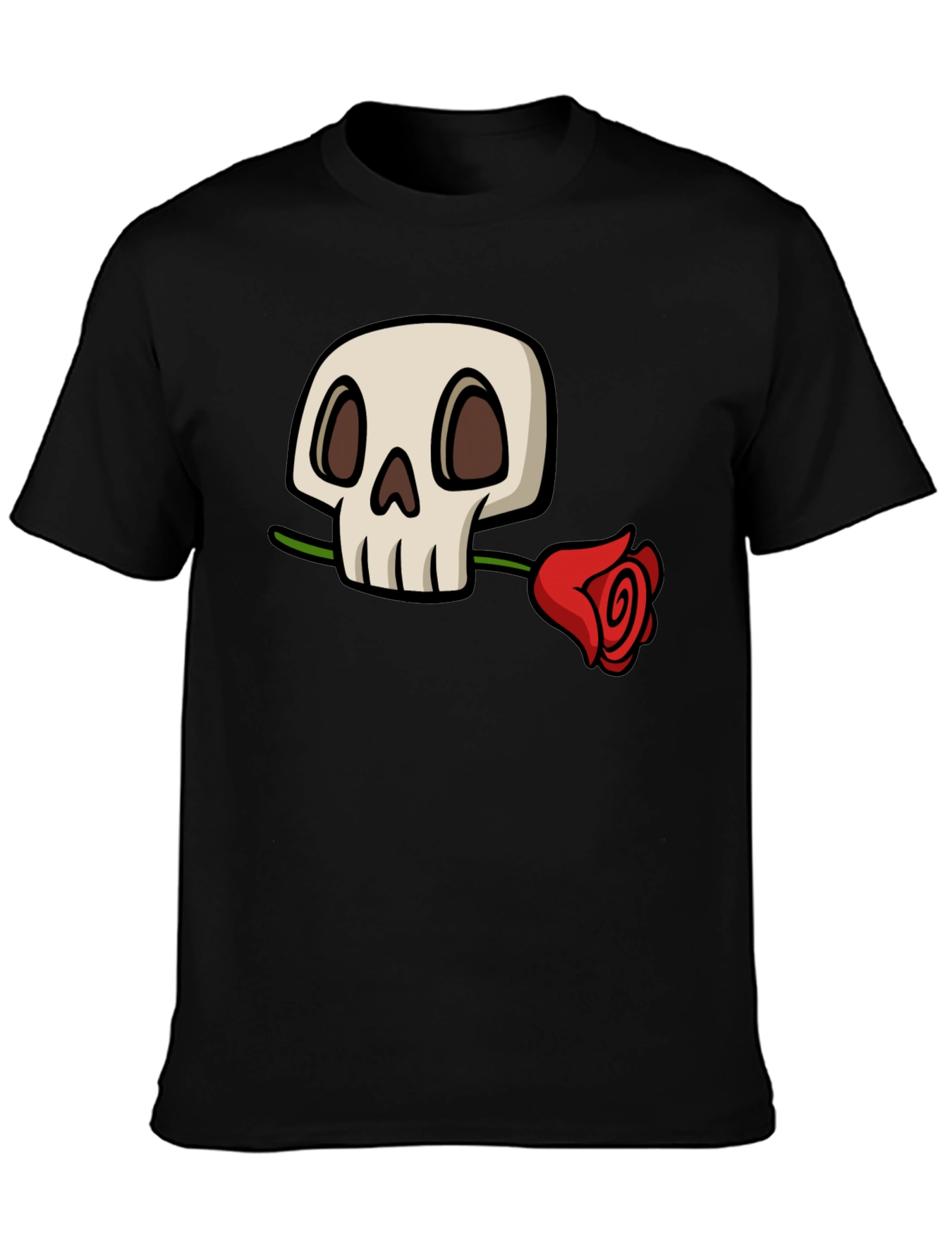 Black Skull and Rose Graphic T-Shirt - Cool Black Tee view 3