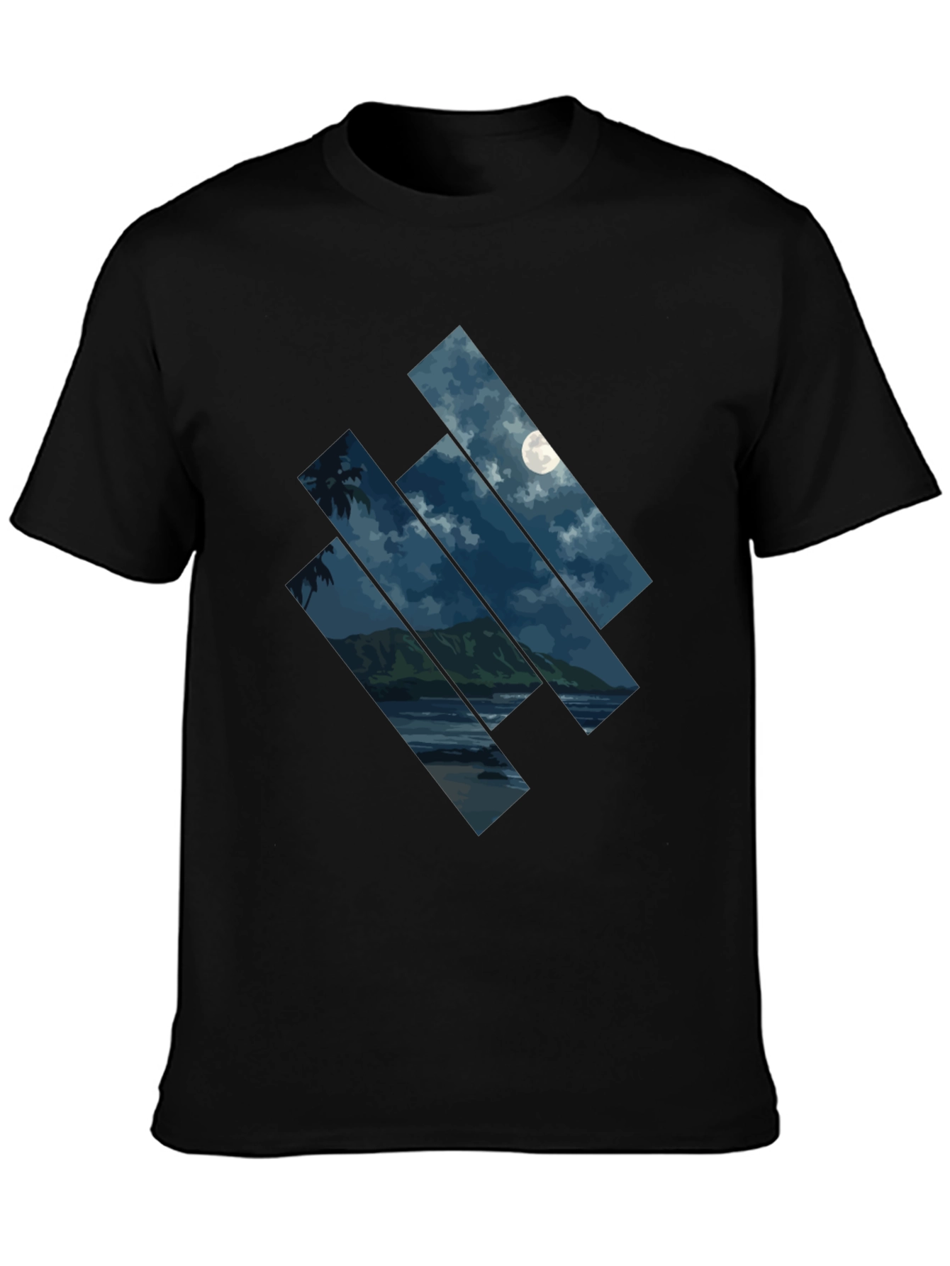 Moonlit Beach Graphic Tee - Men's Black T-Shirt - 3
