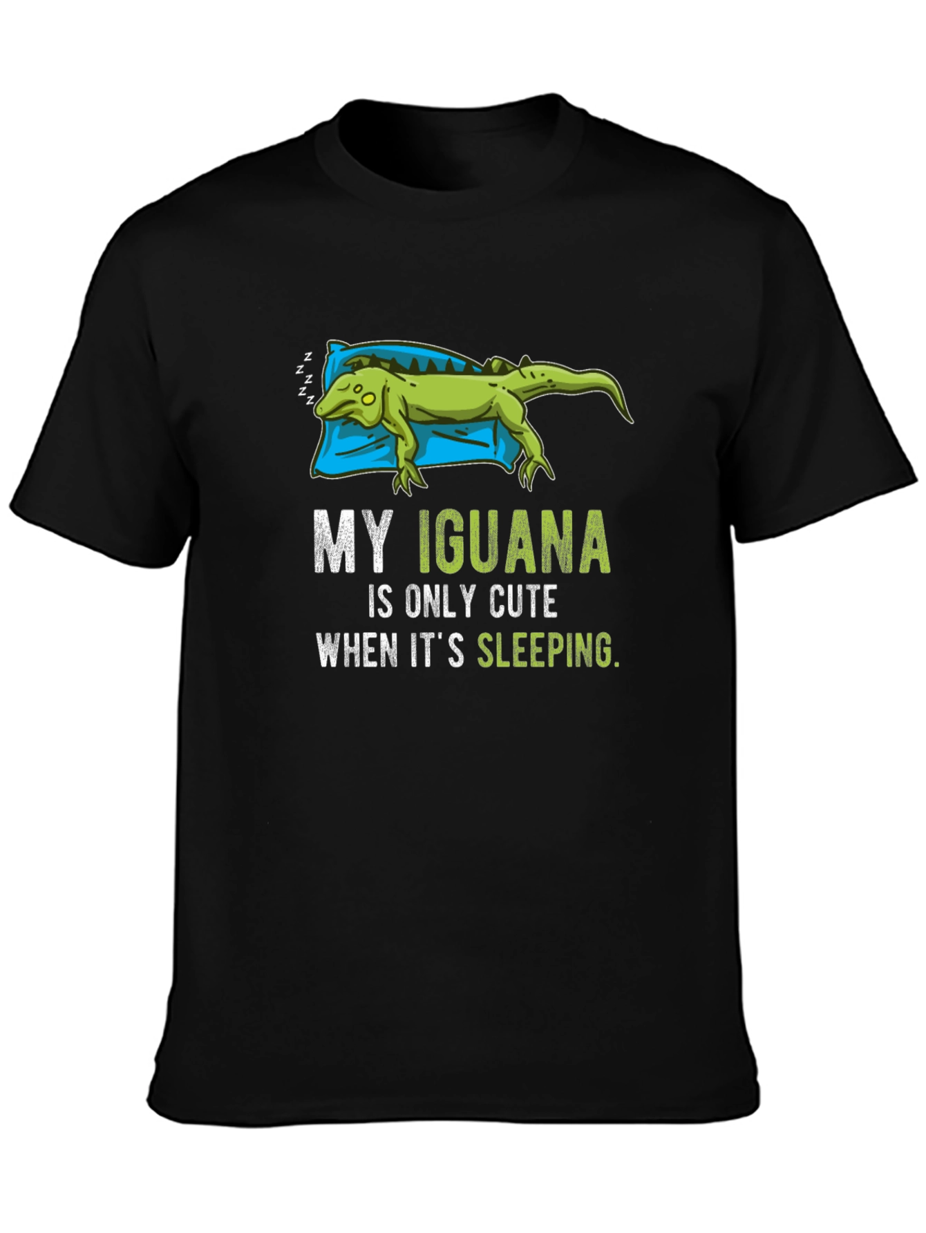 Black Funny Iguana Sleeping T-Shirt view 3