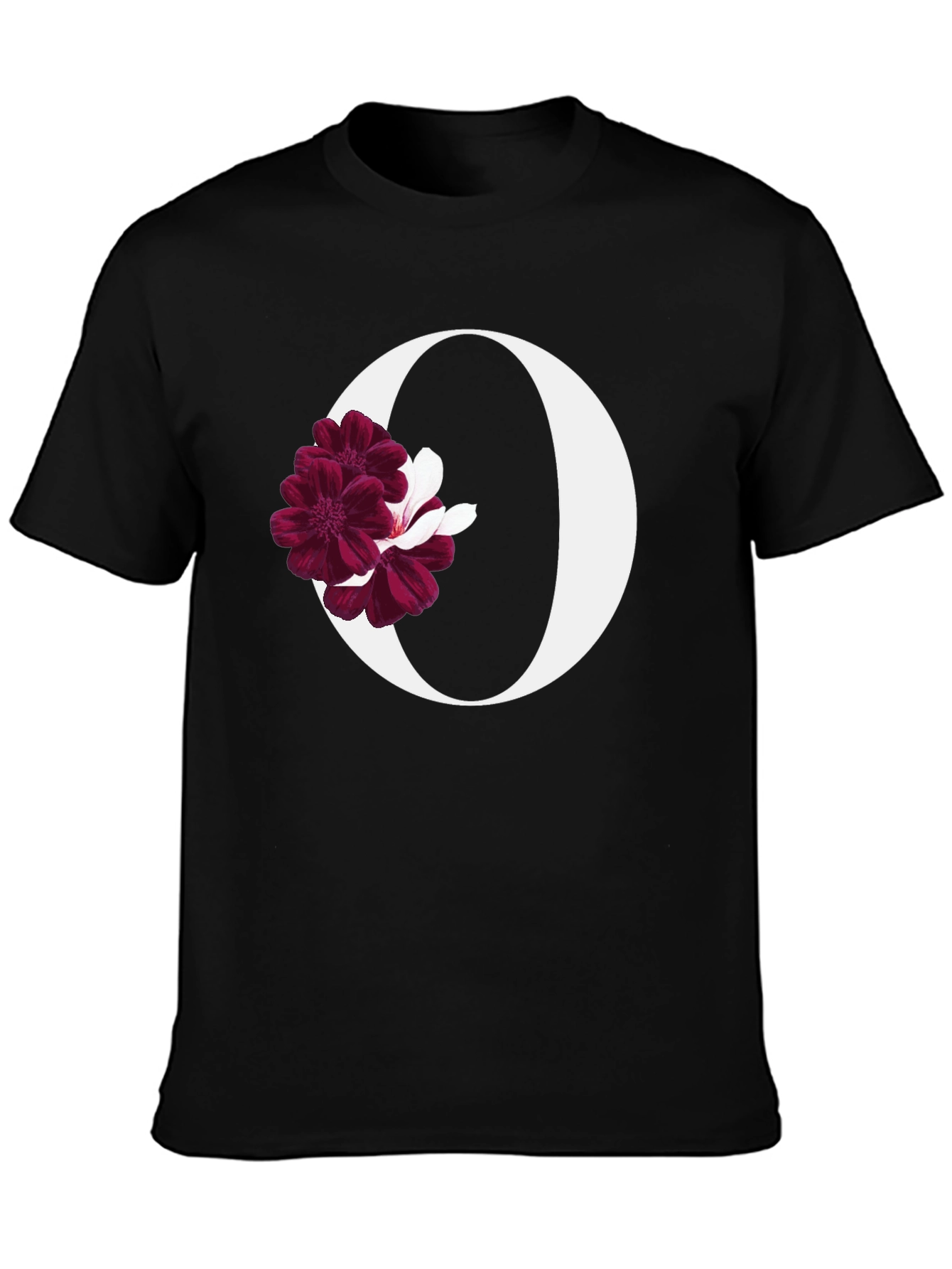 Black Floral Letter O Black T-Shirt view 3