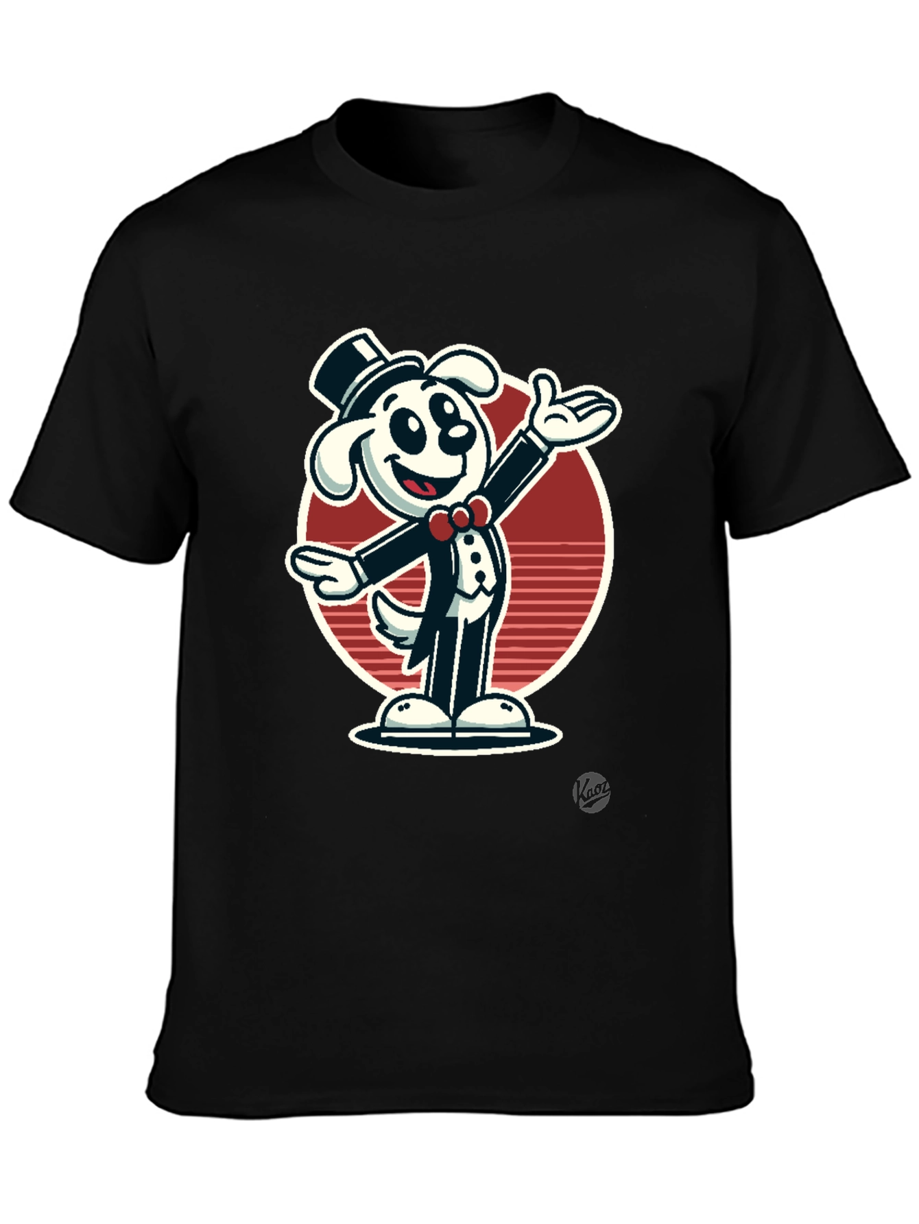 Black Dapper Dog Cartoon T-Shirt - Black Cotton Blend view 3