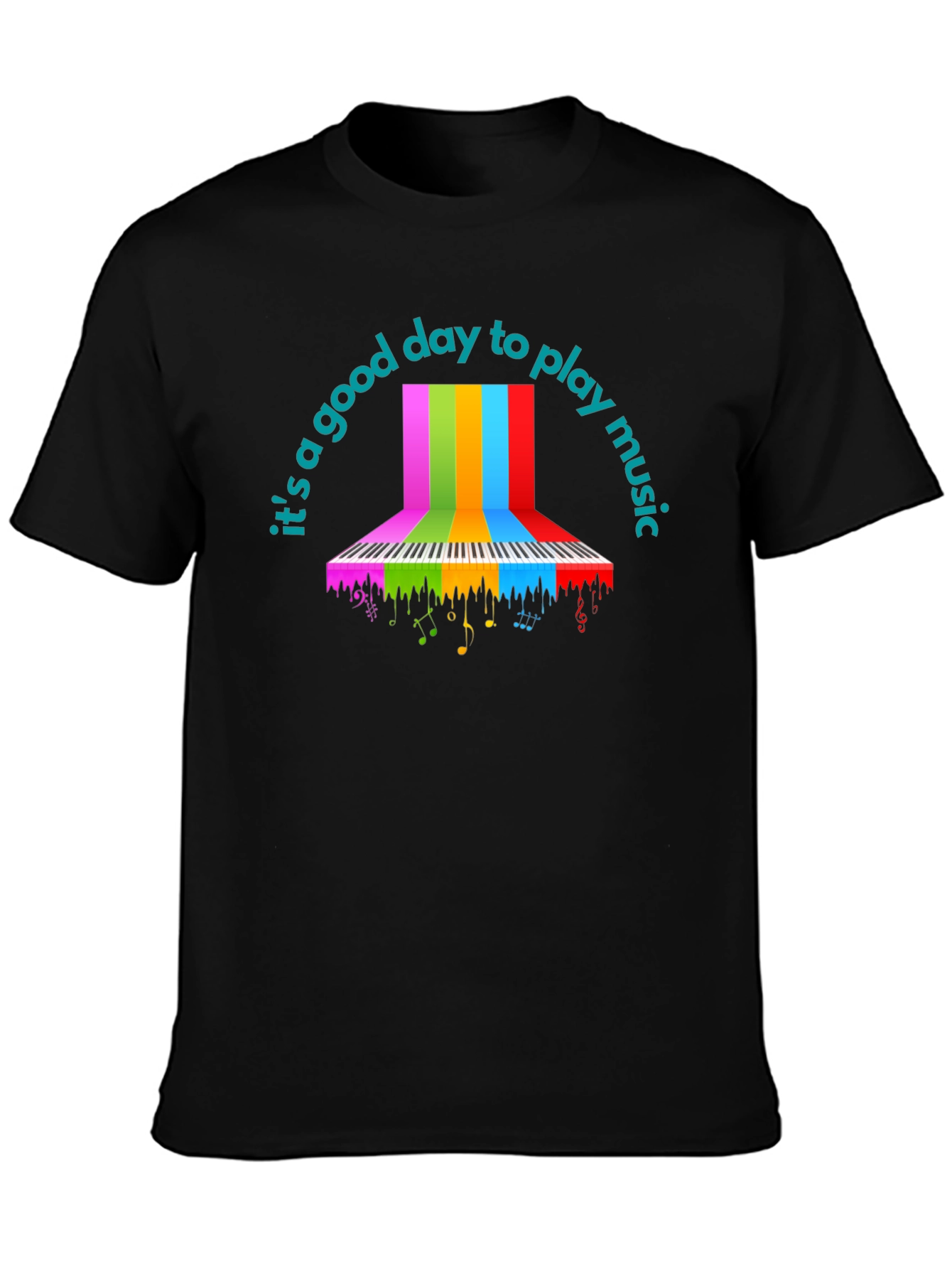 Black Rainbow Piano Keys T-Shirt - Music Lover Tee view 3