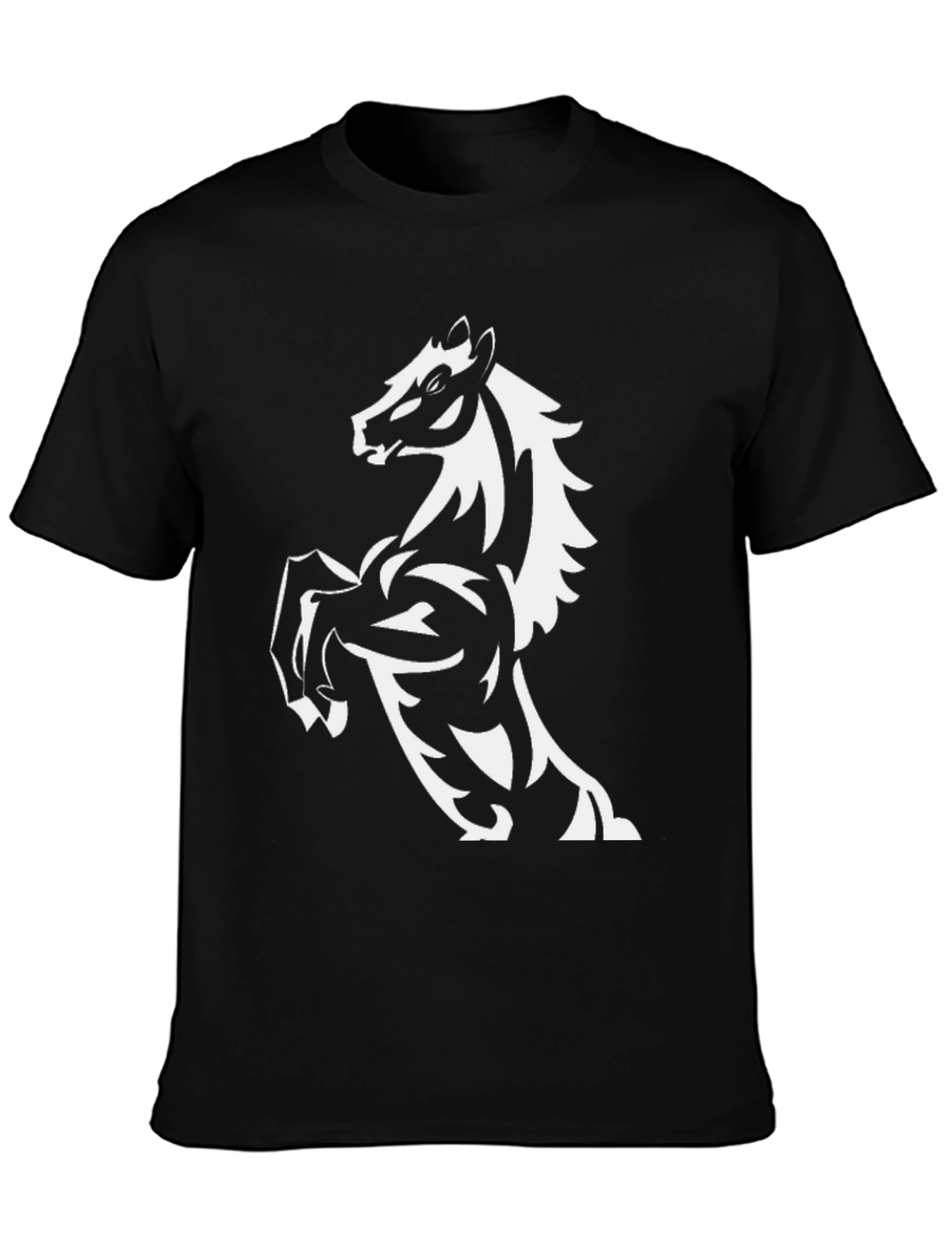 Black Men's Black T-Shirt with Horse Graphic view 3