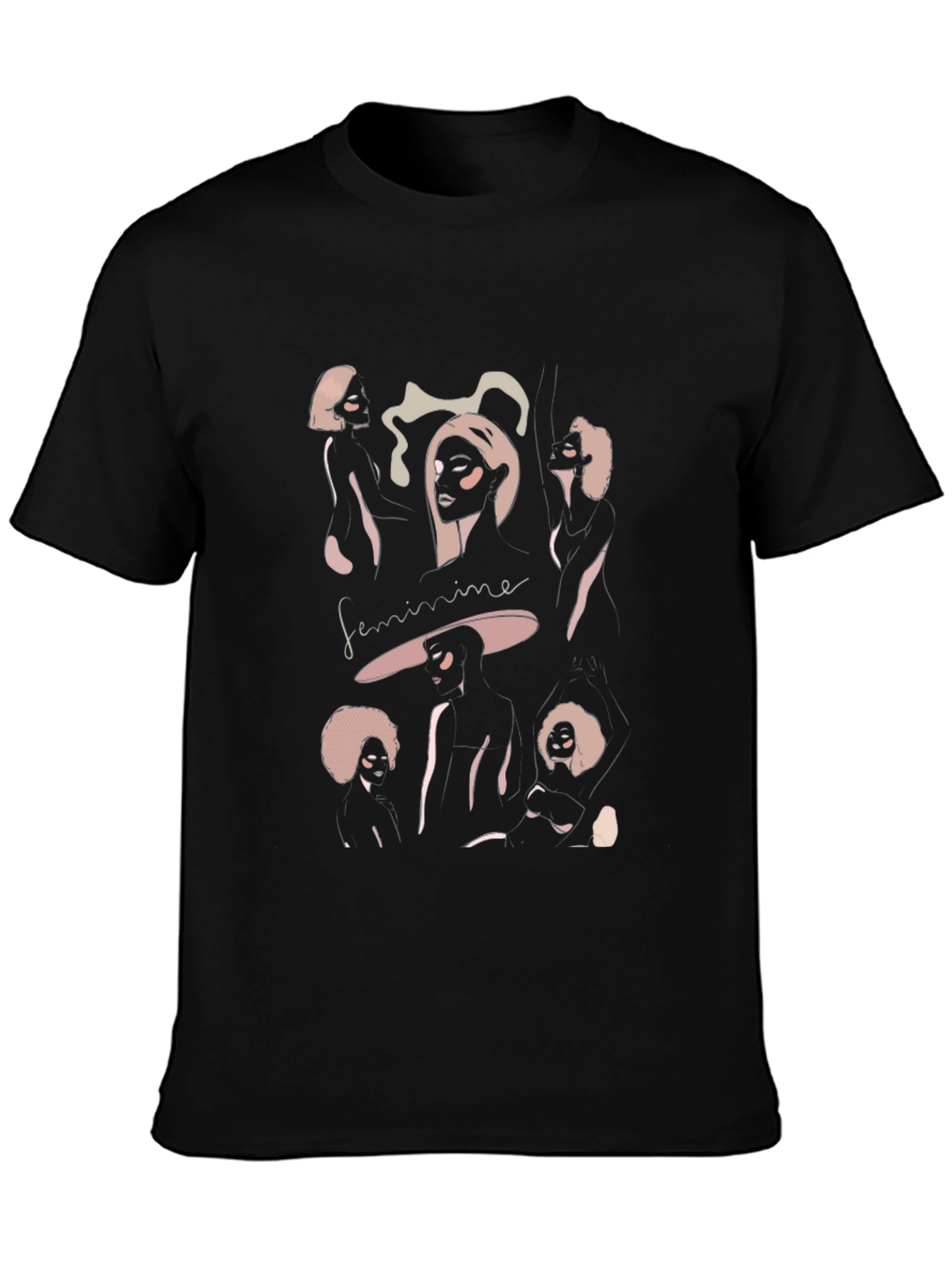 Black Feminine Graphic Tee - Stylish Black Crew Neck T-Shirt view 3