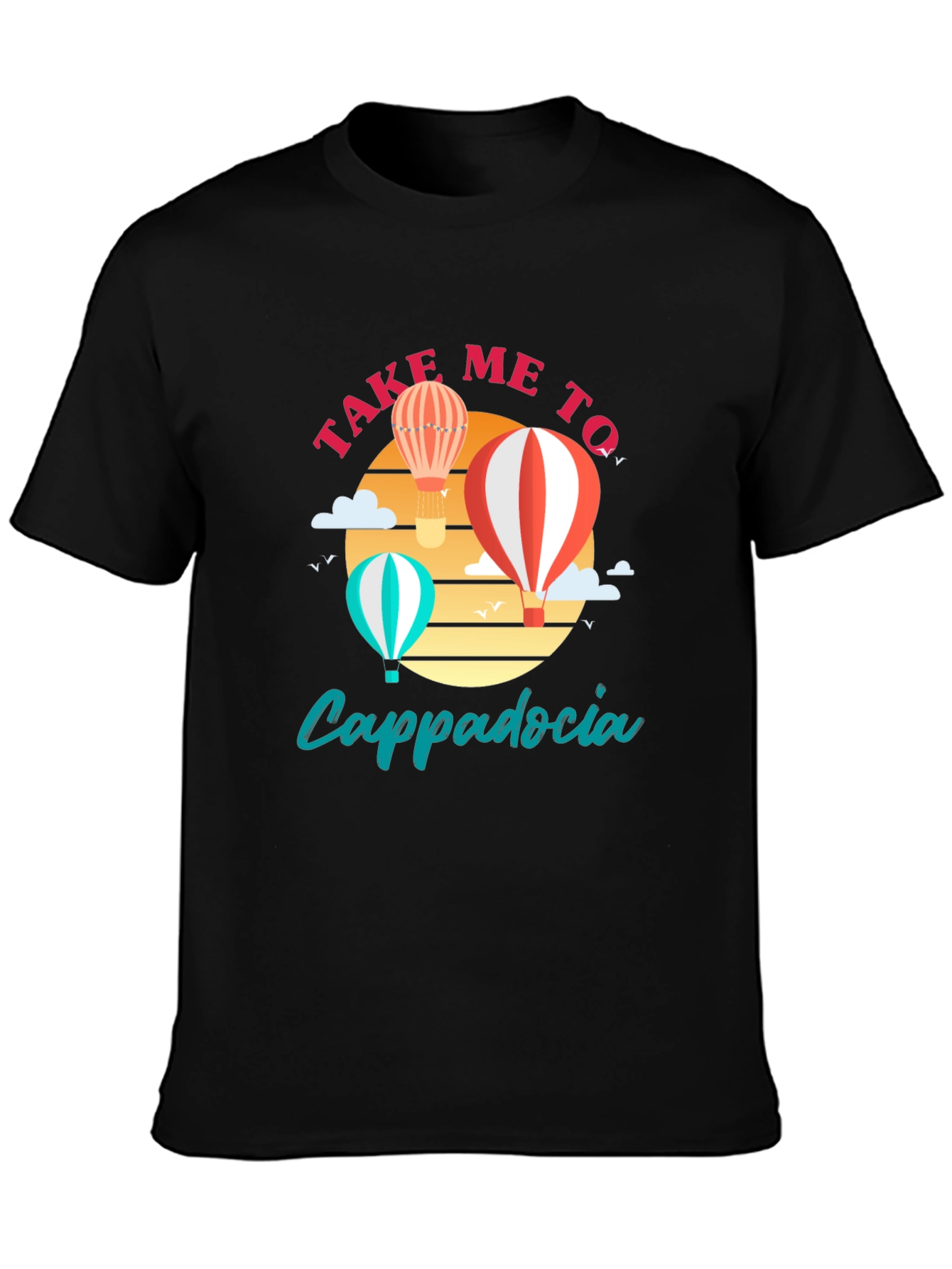 Black Cappadocia Hot Air Balloon T-Shirt view 3