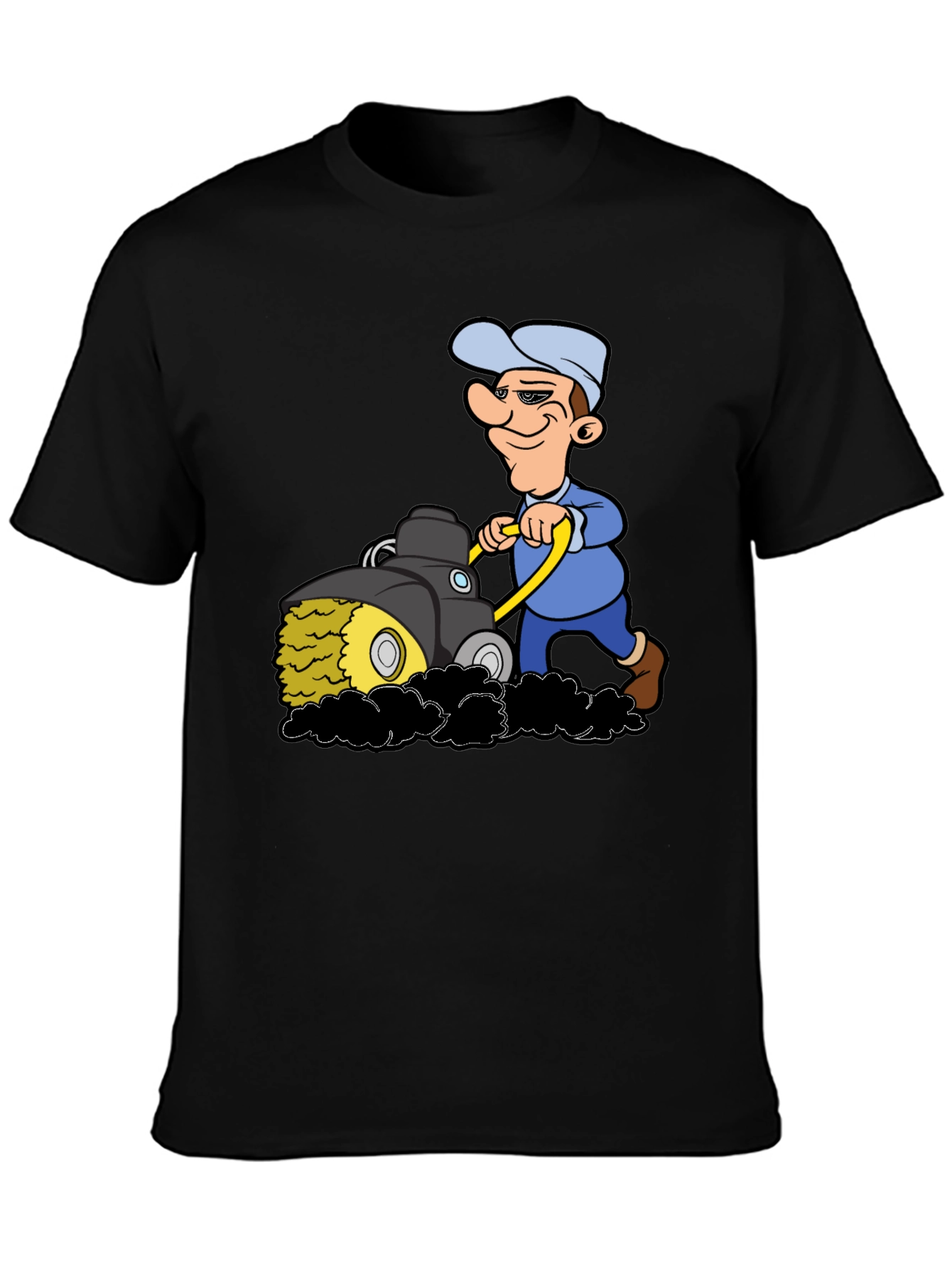 Black Cartoon Lawn Mower T-Shirt view 3