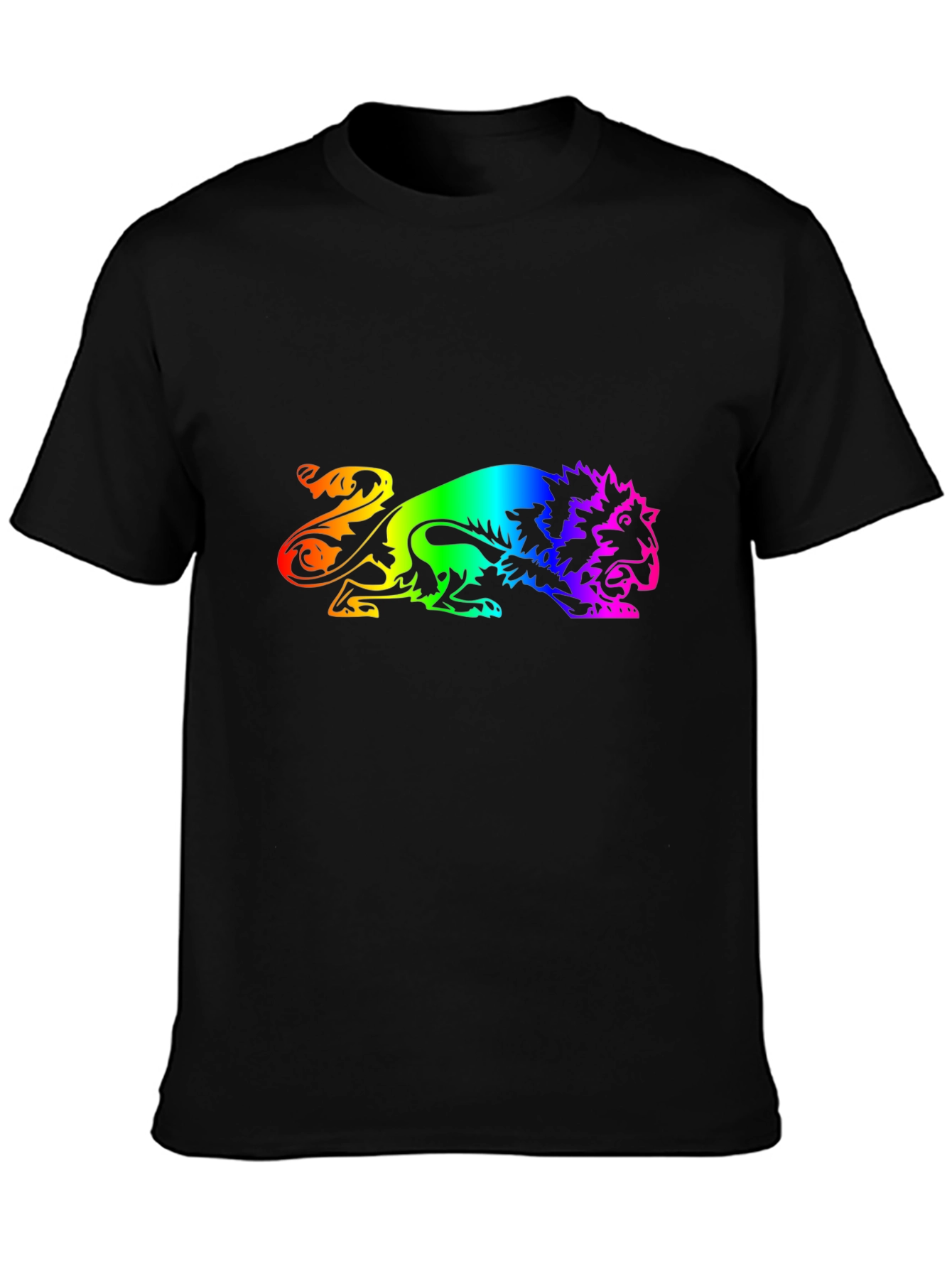 Black Rainbow Lion Graphic Black T-Shirt view 3