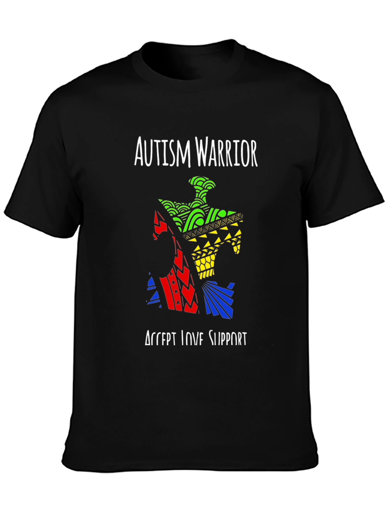 Black Autism Warrior Puzzle Piece T-Shirt view 3