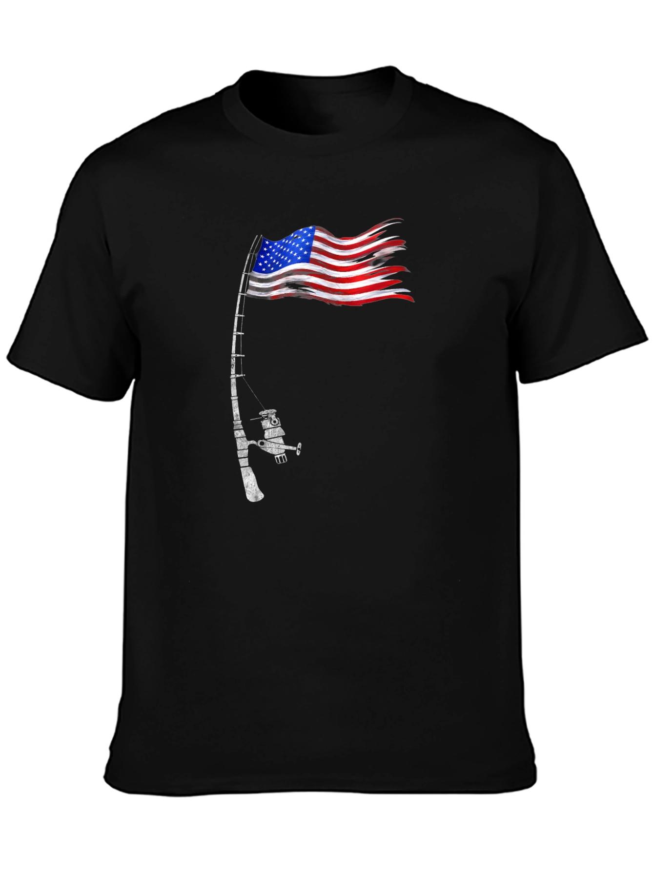 Black American Flag Fishing T-Shirt - Patriotic Angler view 3