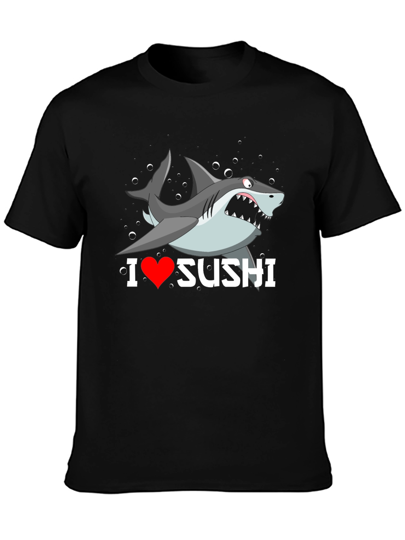 Black I Heart Sushi Shark Graphic T-Shirt view 3