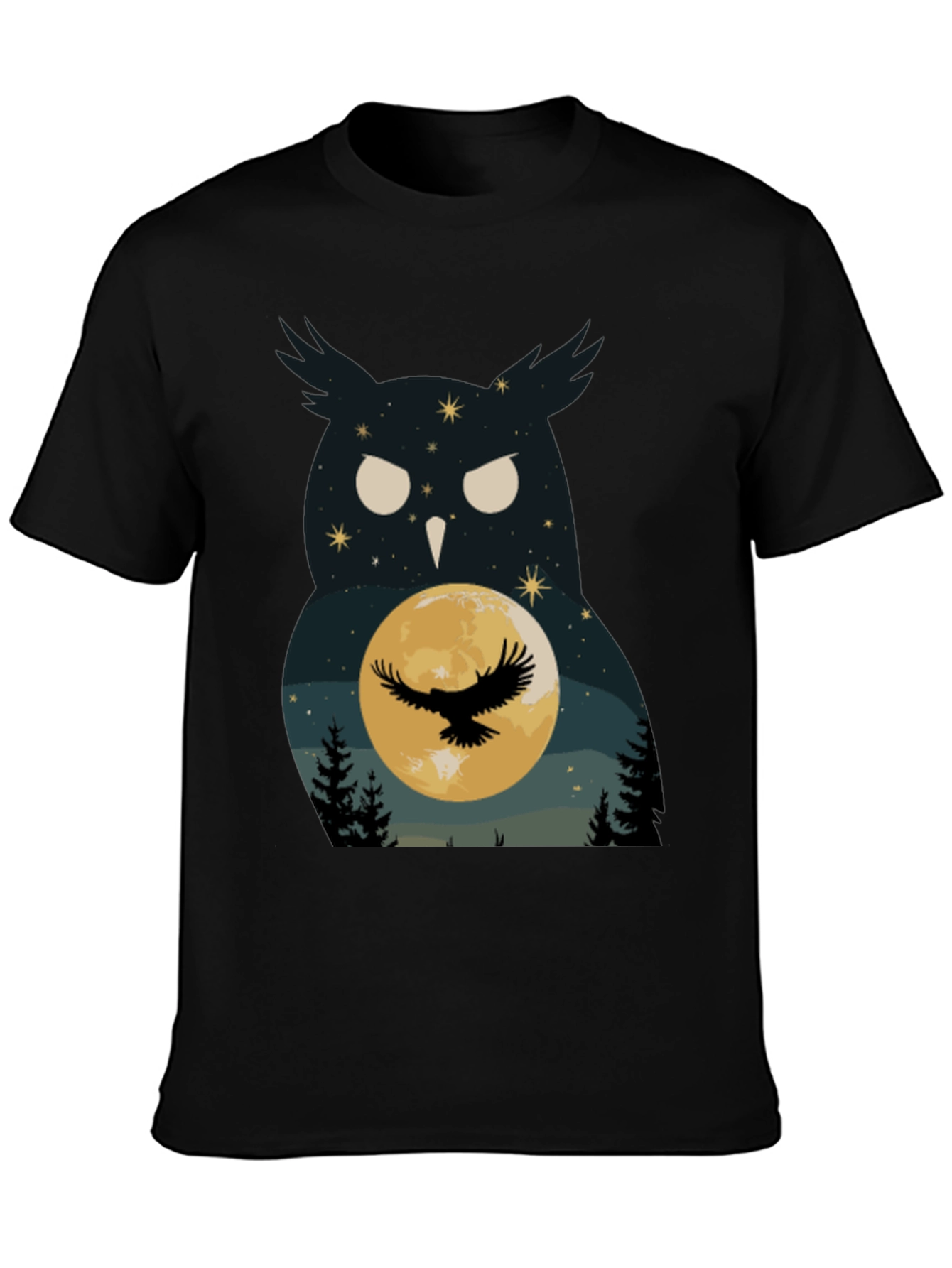 Black Owl & Moon Graphic Tee - Night Sky Black T-Shirt view 3