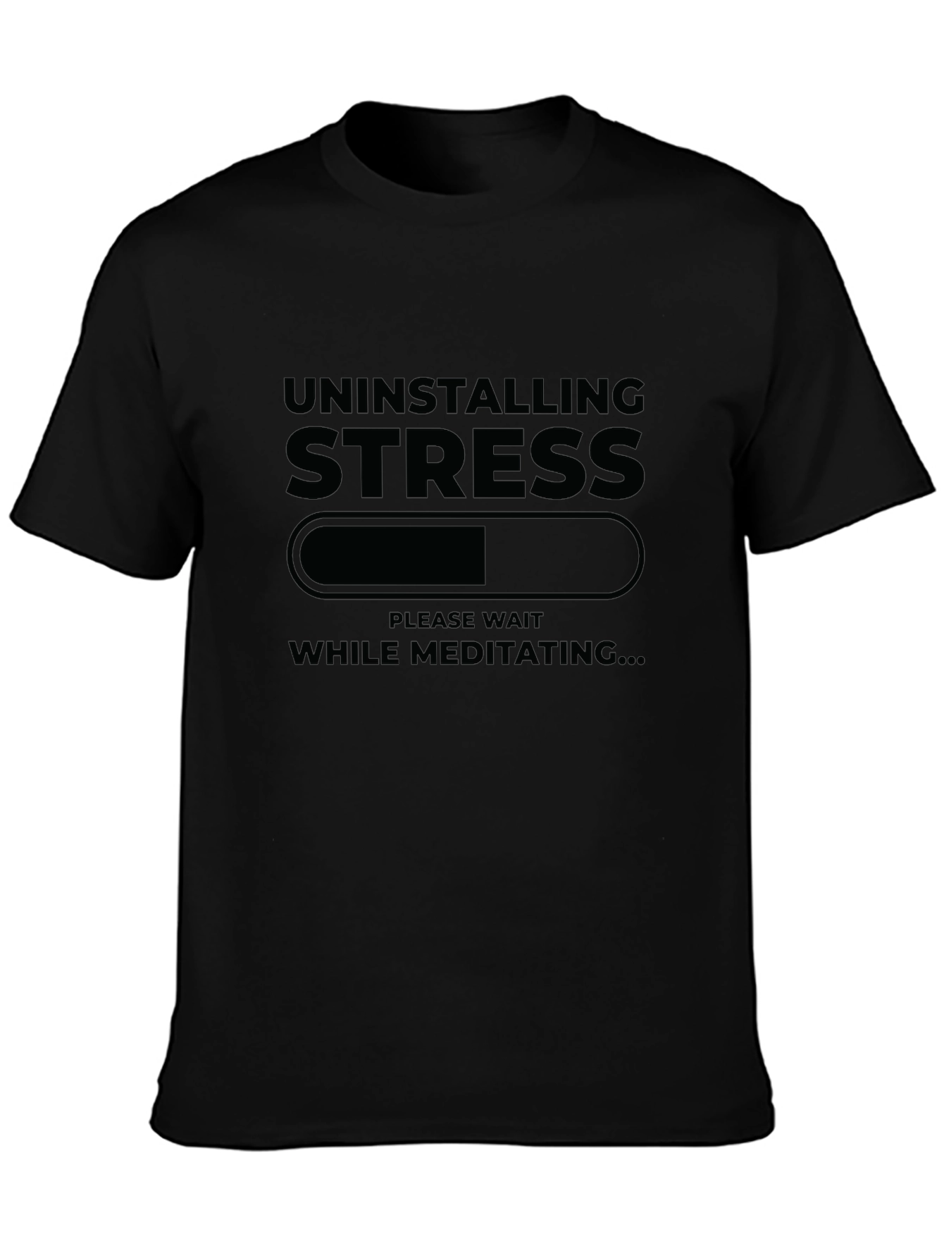 Black Uninstalling Stress Funny Meditation T-Shirt view 3