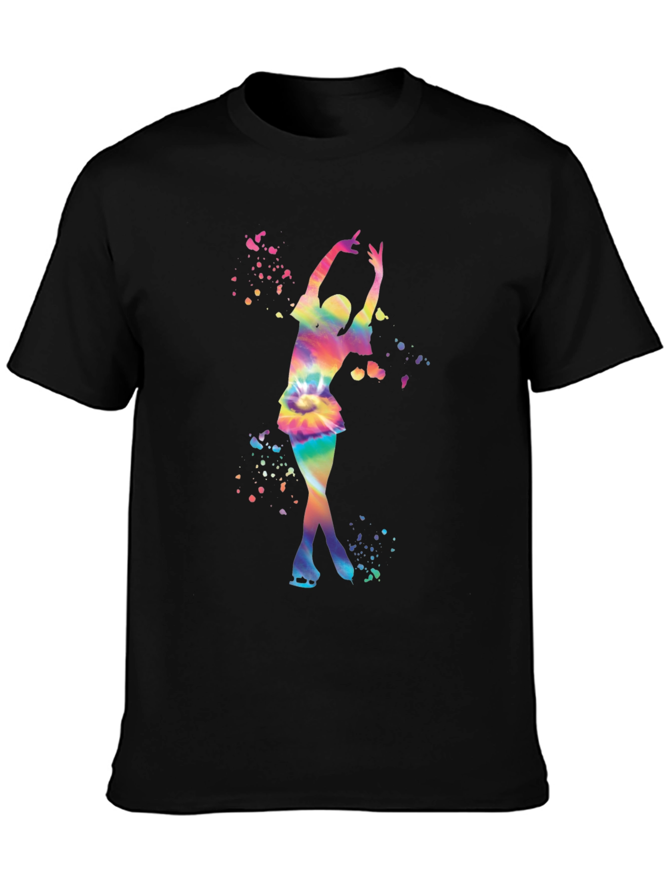 Black Rainbow Tie Dye Ice Skater Graphic T-Shirt view 3