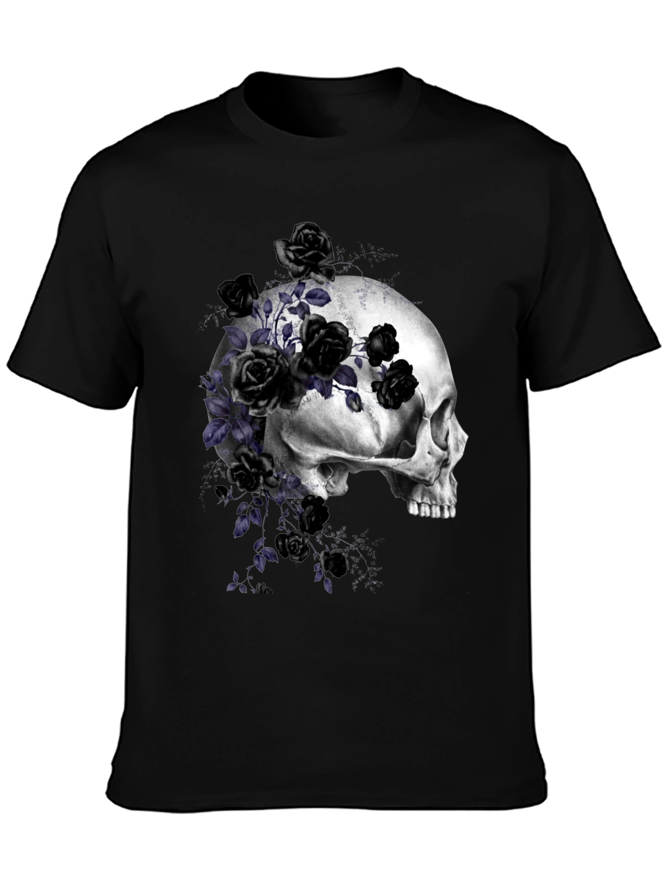 Black Skull and Roses Graphic T-Shirt view 3