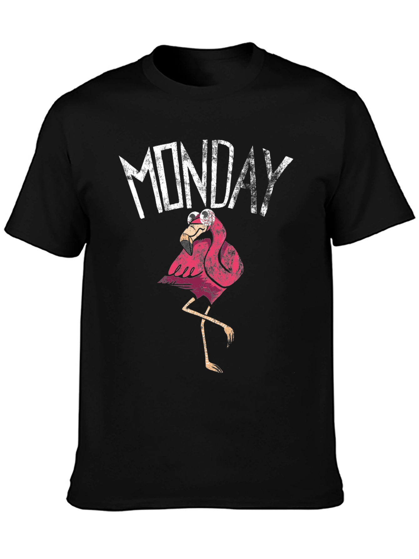 Black Funny Monday Flamingo Graphic T-Shirt - Black view 3