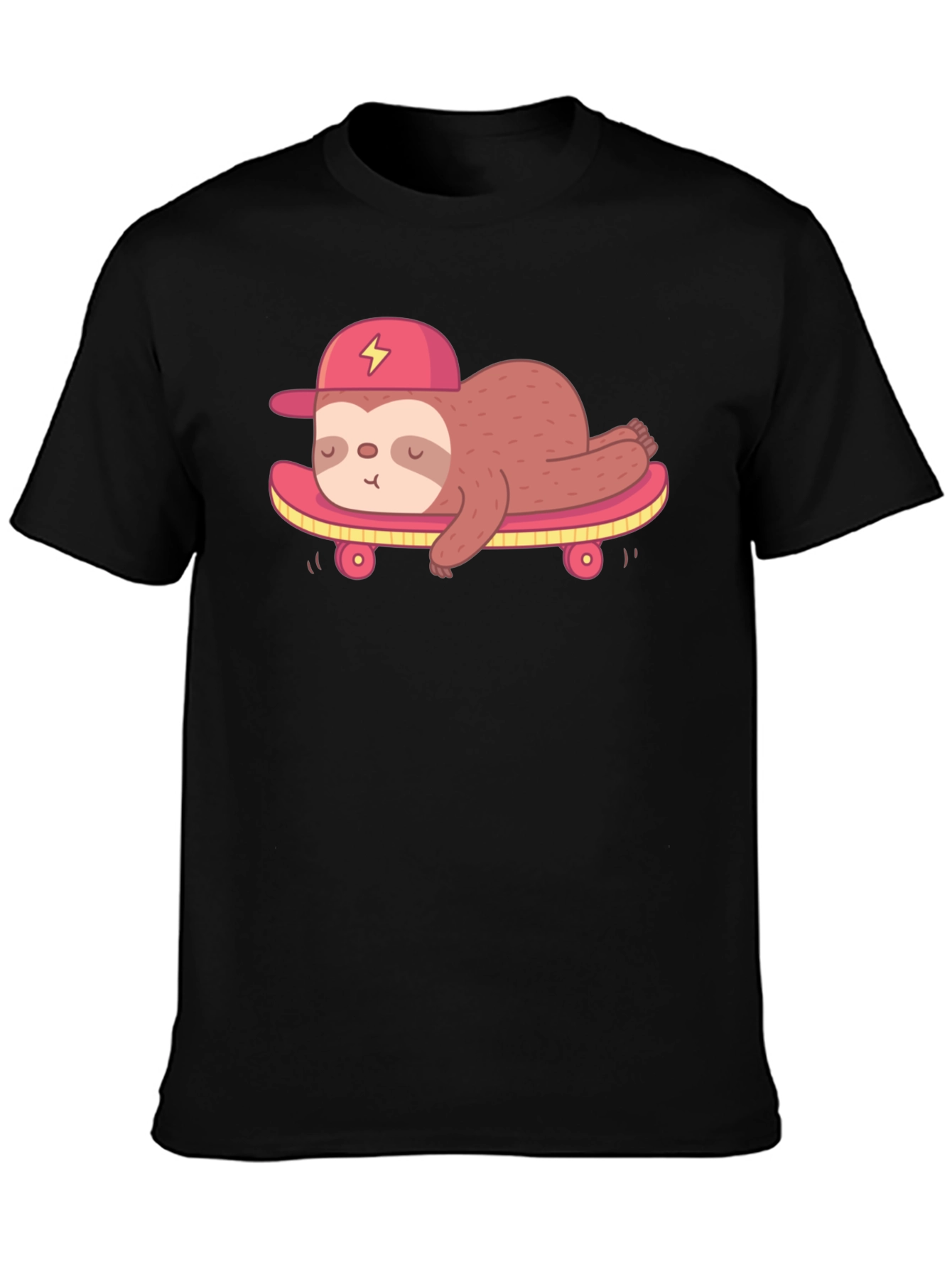 Black Cool Sloth Skateboard Graphic Tee view 3