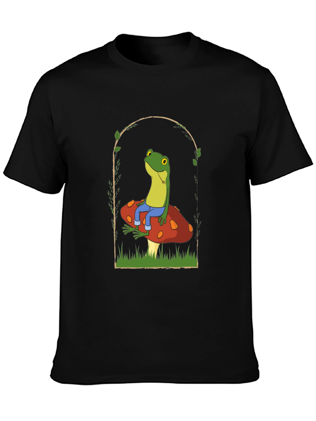 Black Frog on Mushroom Graphic Tee view 3