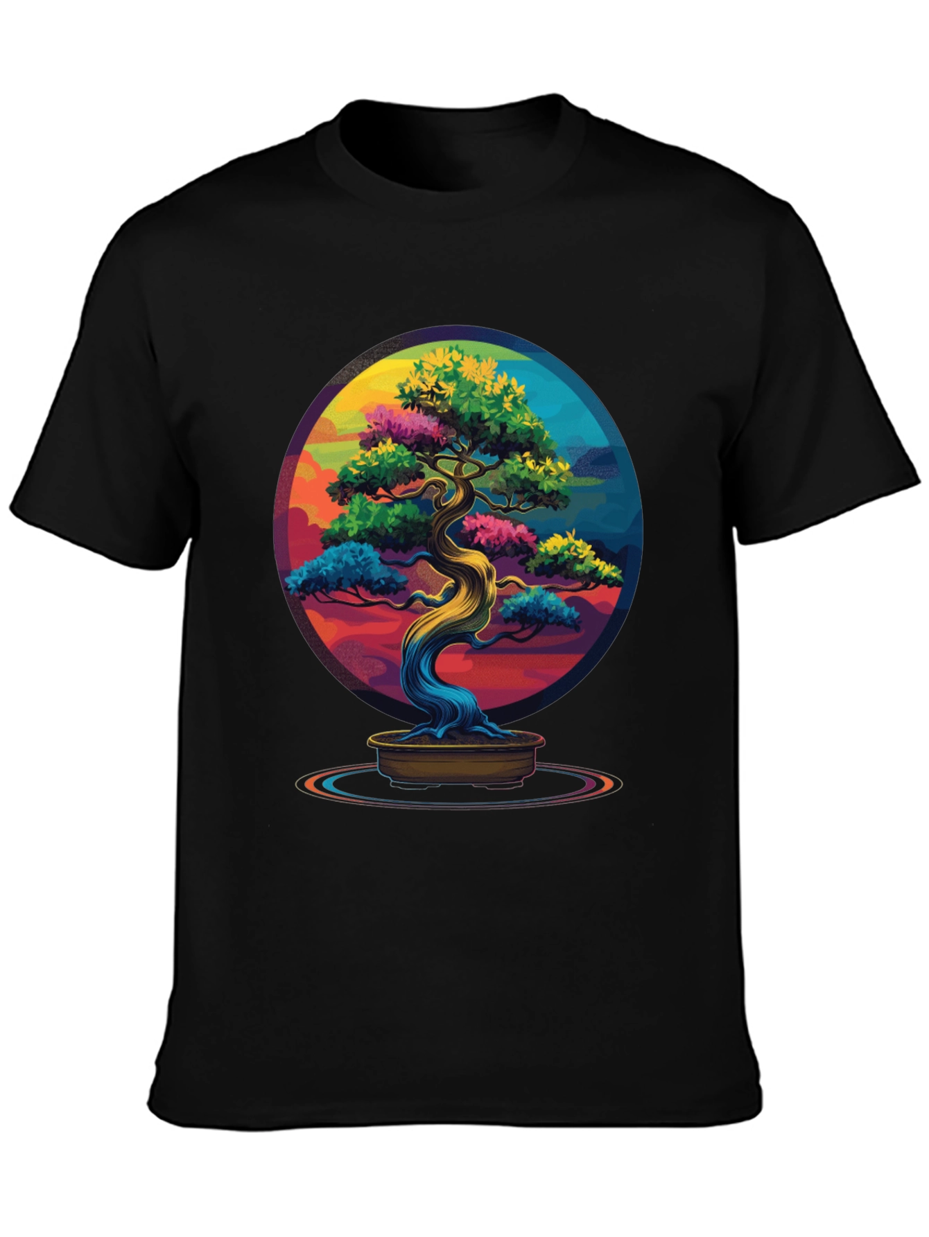 Black Colorful Bonsai Tree Graphic Tee - Unique Design view 3
