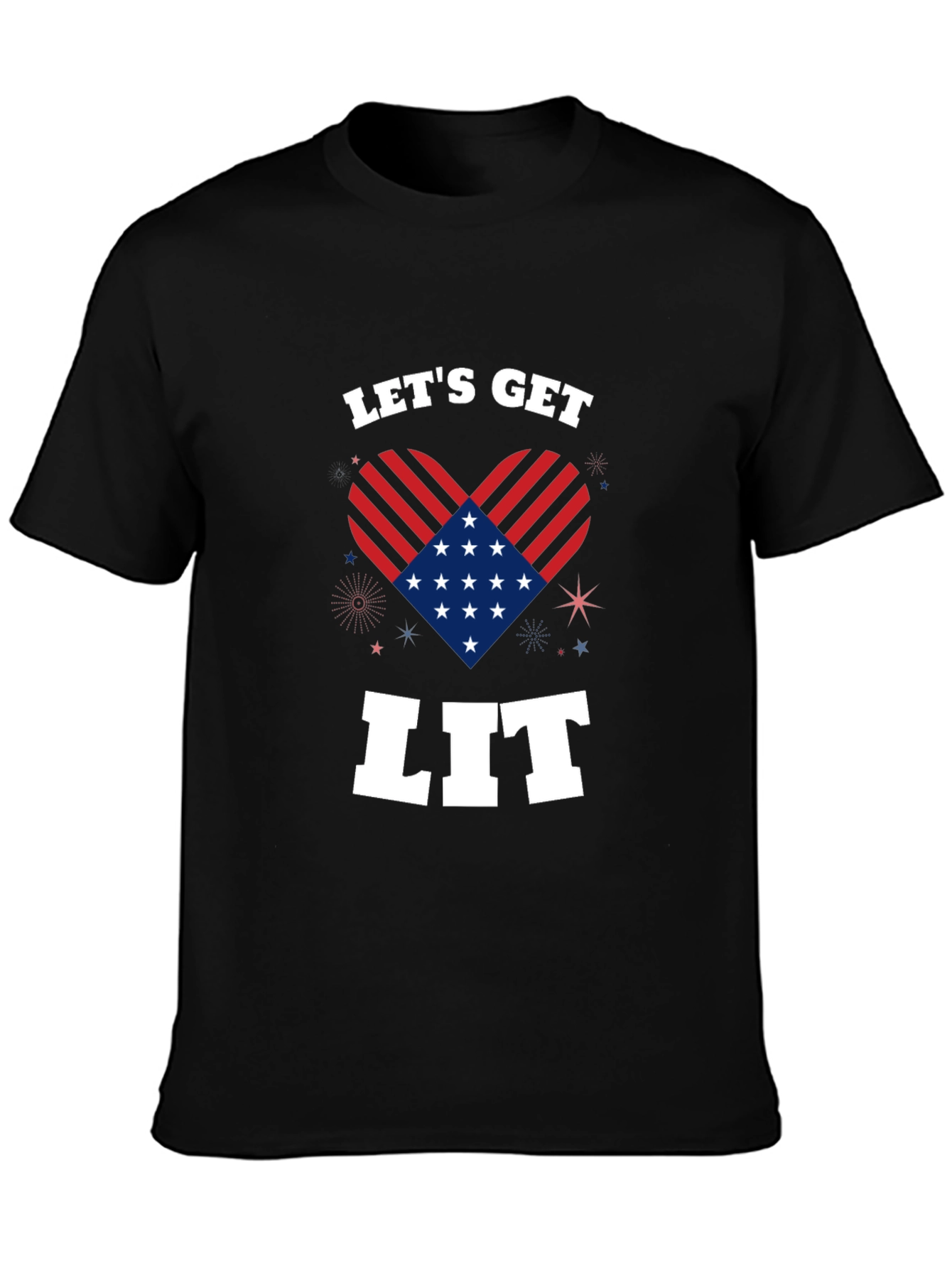 Black Let's Get Lit Patriotic Heart Graphic Tee view 3