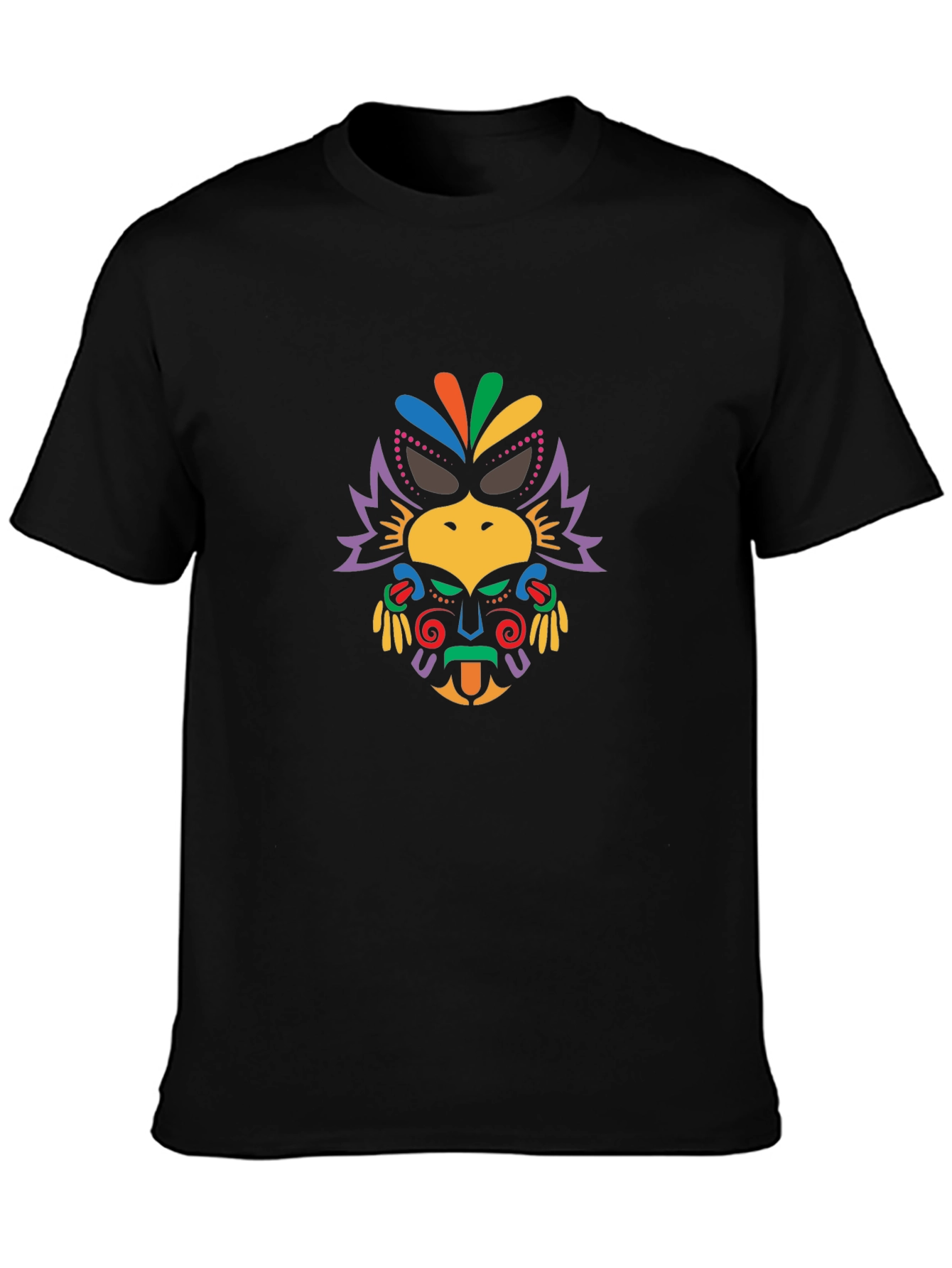 Black Tribal Mask Graphic Tee - Men's Black T-Shirt view 3