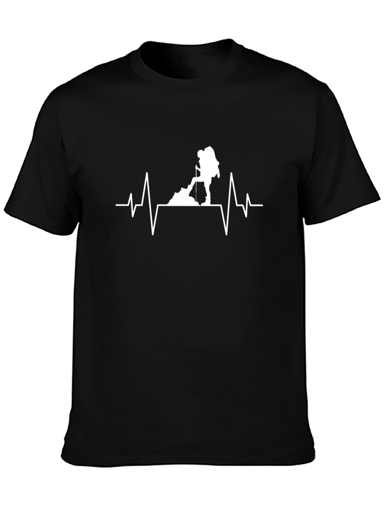 Black Hiking Heartbeat T-Shirt - Black Cotton Tee view 3