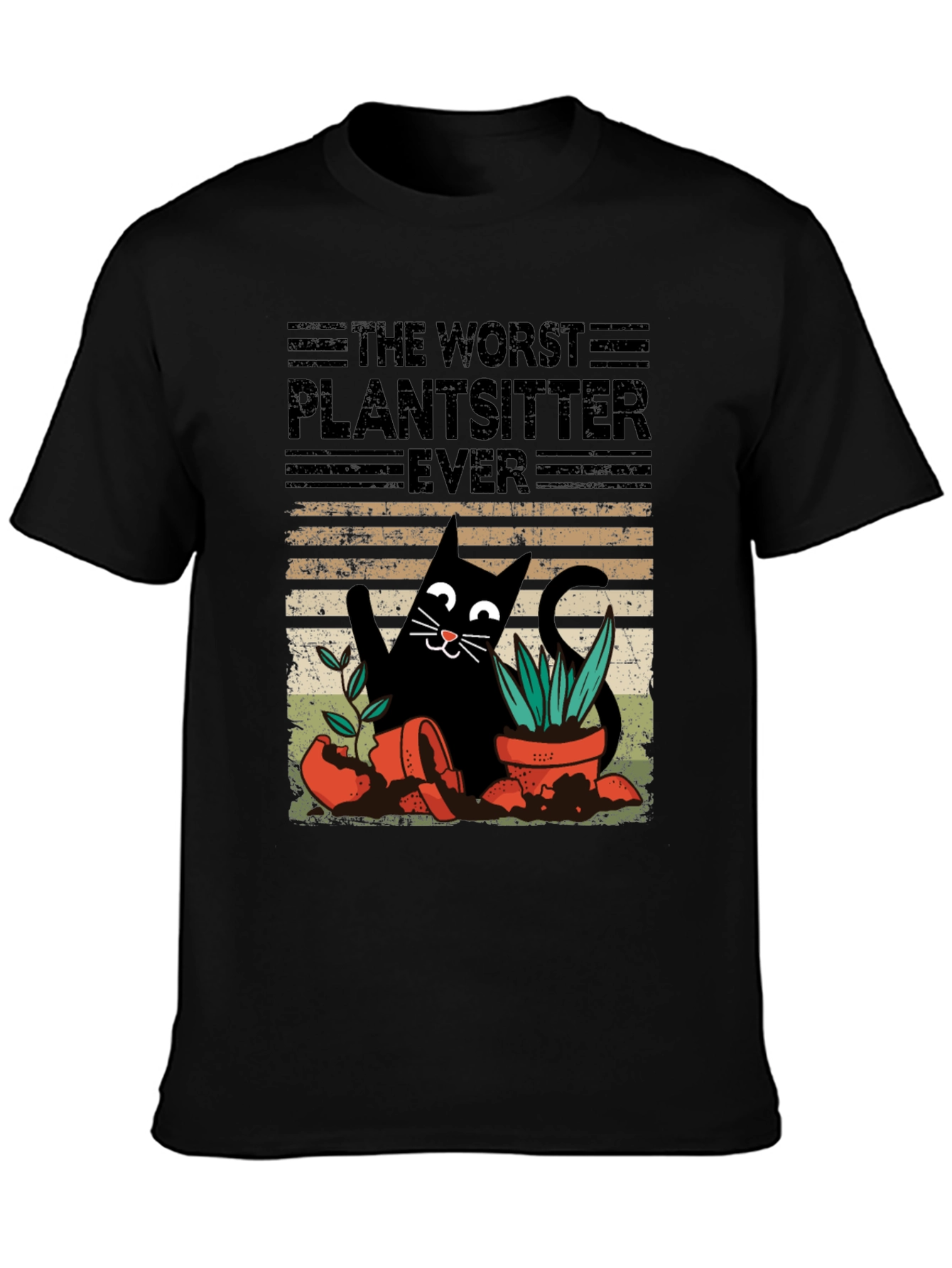 Black Worst Plantsitter Ever Cat Graphic T-Shirt view 3