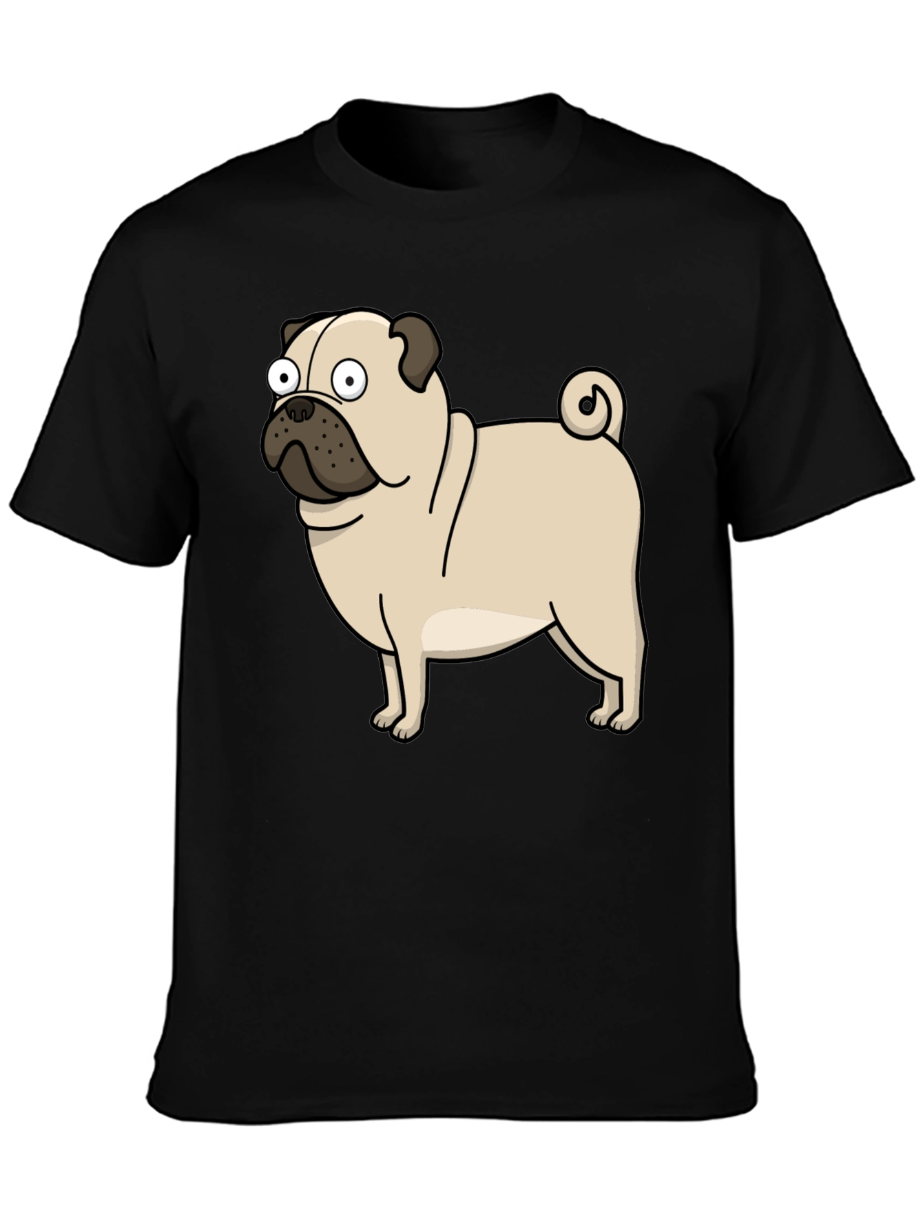 Black Cartoon Pug Graphic T-Shirt - Black view 3