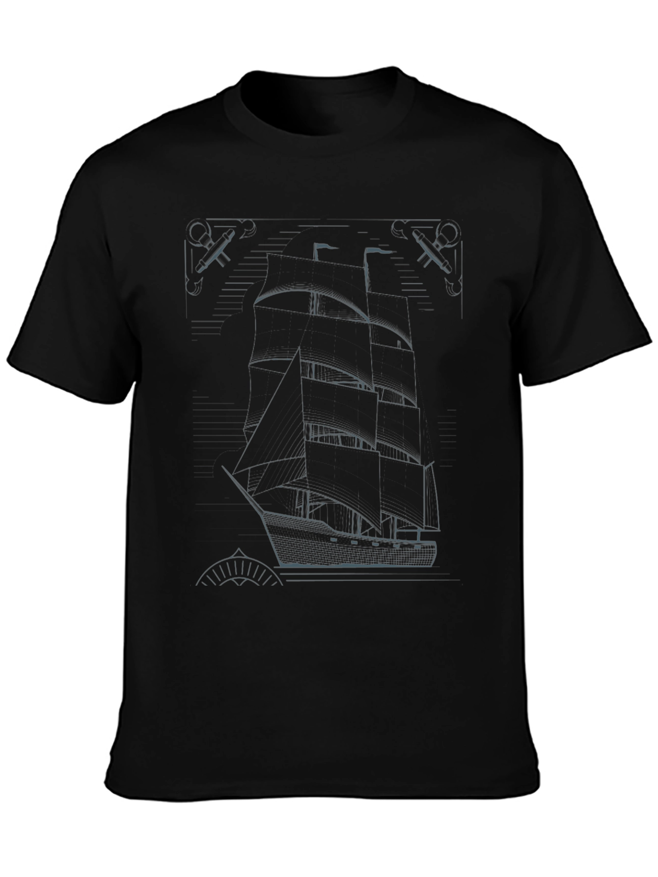 Black Nautical Blueprint T-Shirt - Black Ship Graphic Tee view 3