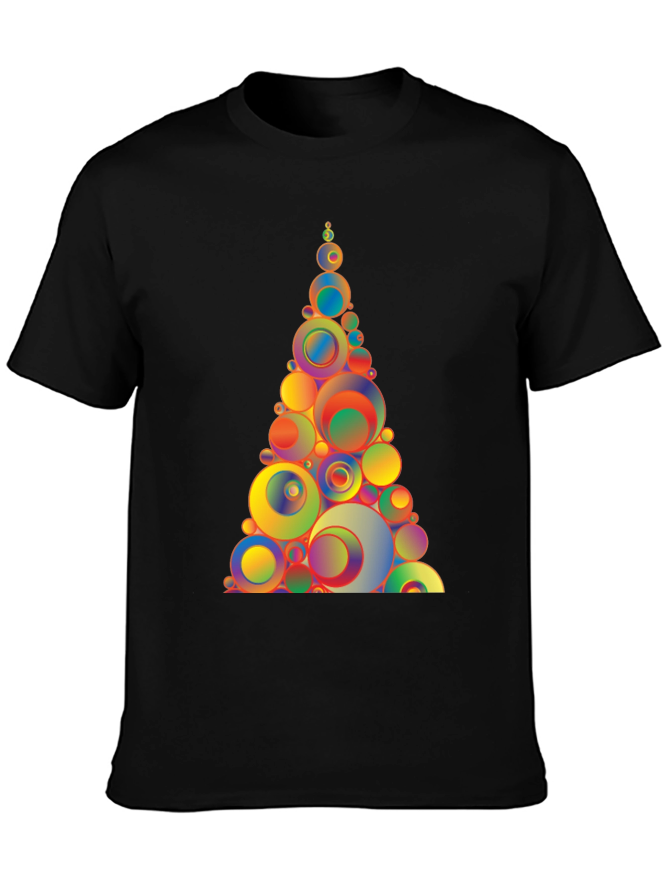 Black Colorful Circle Tree Graphic Tee - Black Cotton Blend T-Shirt view 3