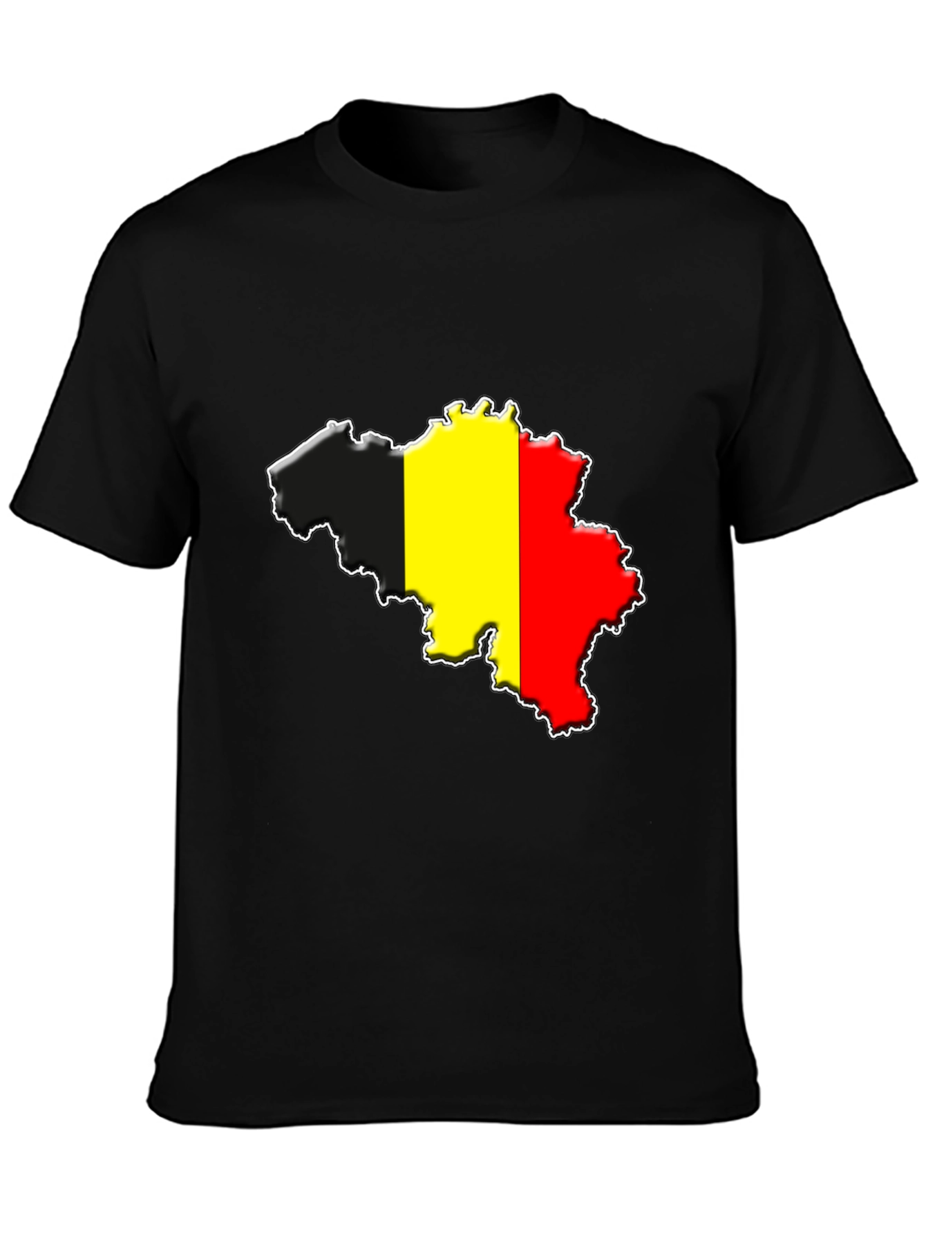 Black Belgium Flag Map T-Shirt - Black Cotton Tee view 3