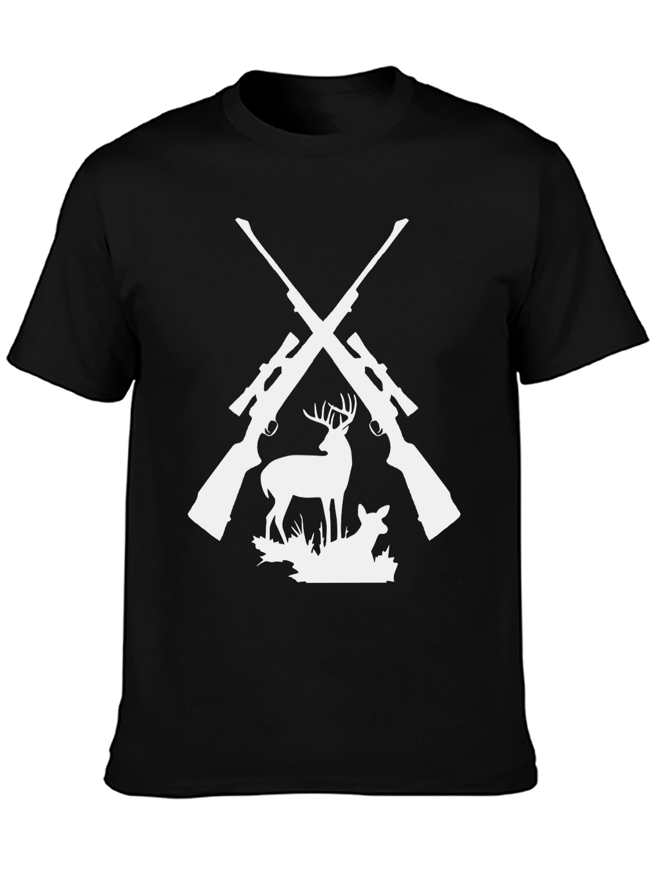 Black Hunting Graphic Tee - Deer & Rifles Design view 3