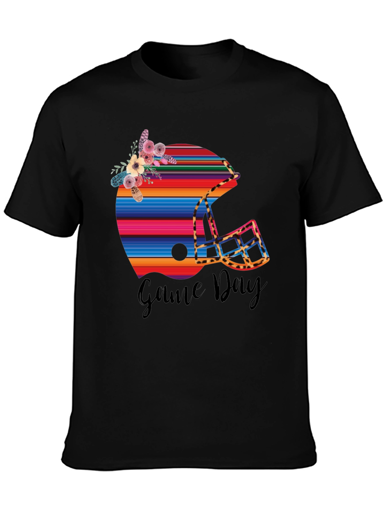 Black Game Day Football Helmet Graphic Tee view 3