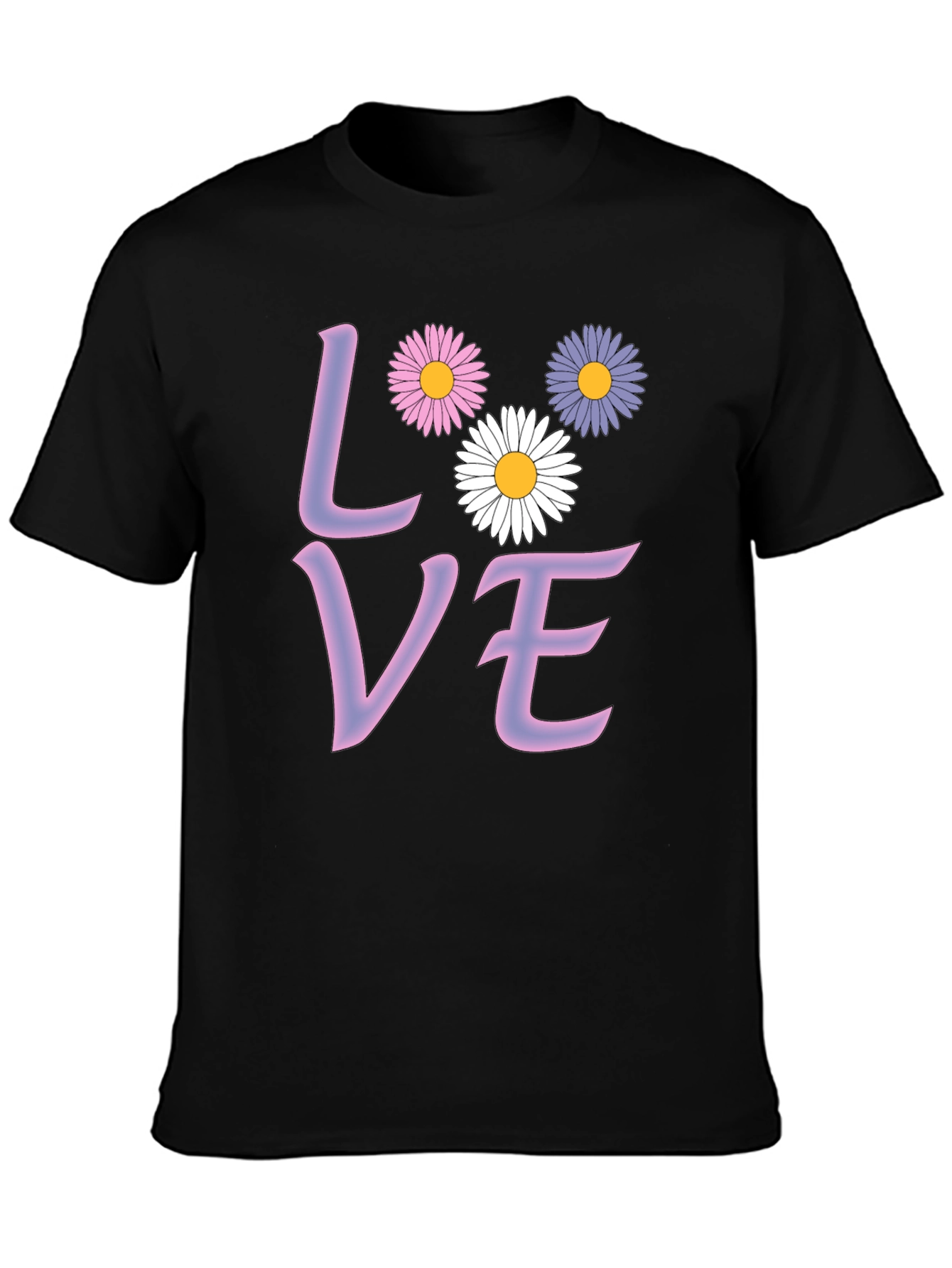 Black Love Floral Graphic Tee - Black Cotton Blend T-Shirt view 3