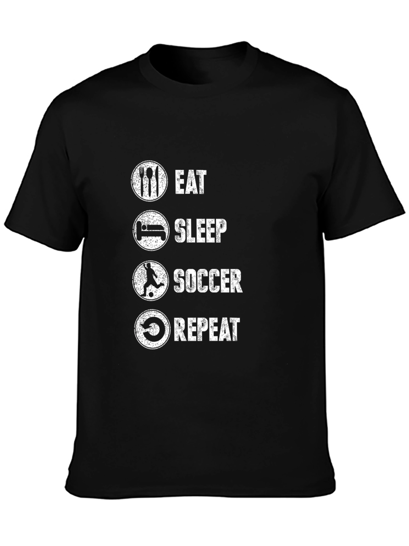 Black Eat Sleep Soccer Repeat Black Graphic T-Shirt view 3