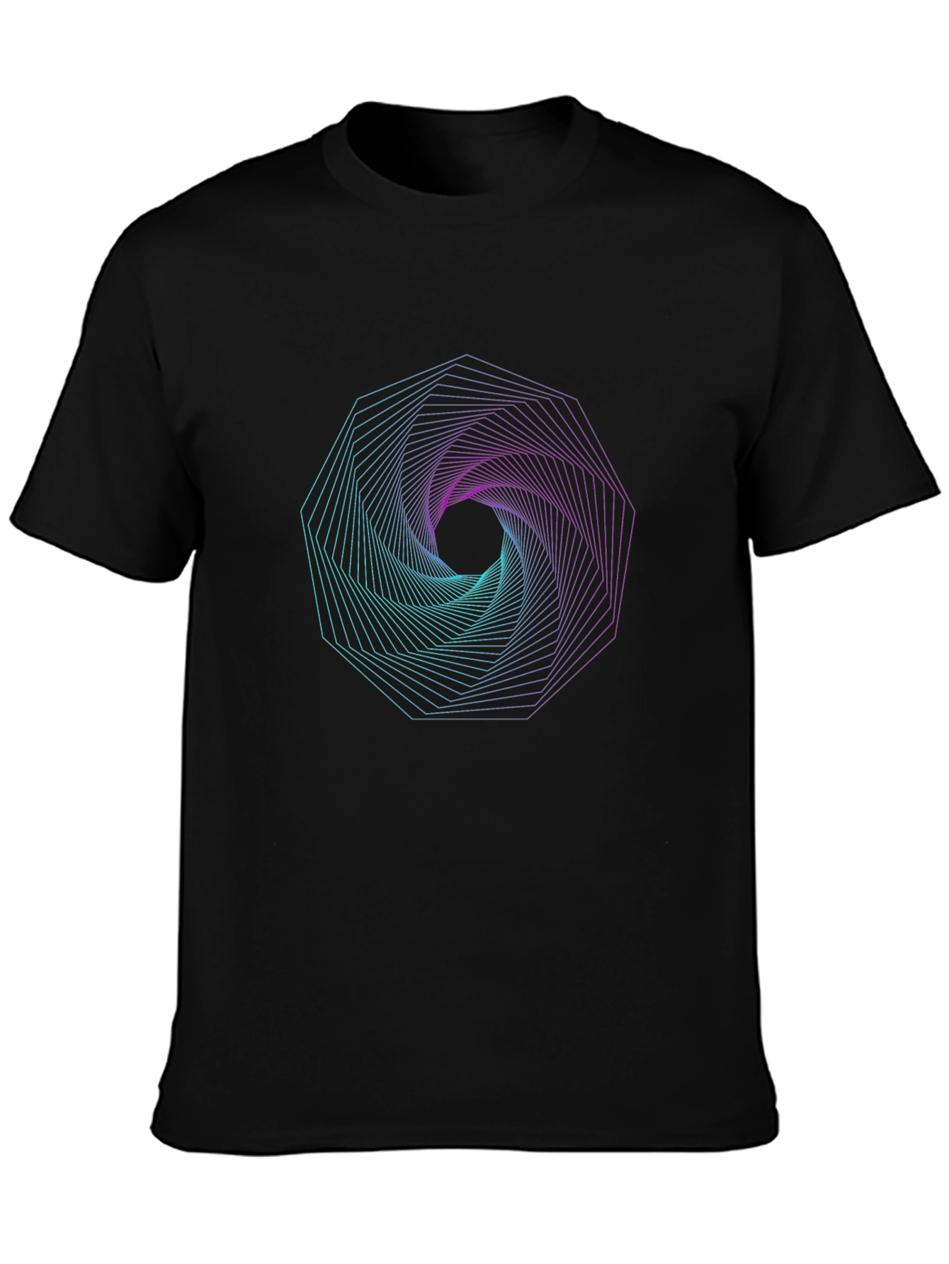 Black Geometric Vortex Graphic Print T-Shirt view 3
