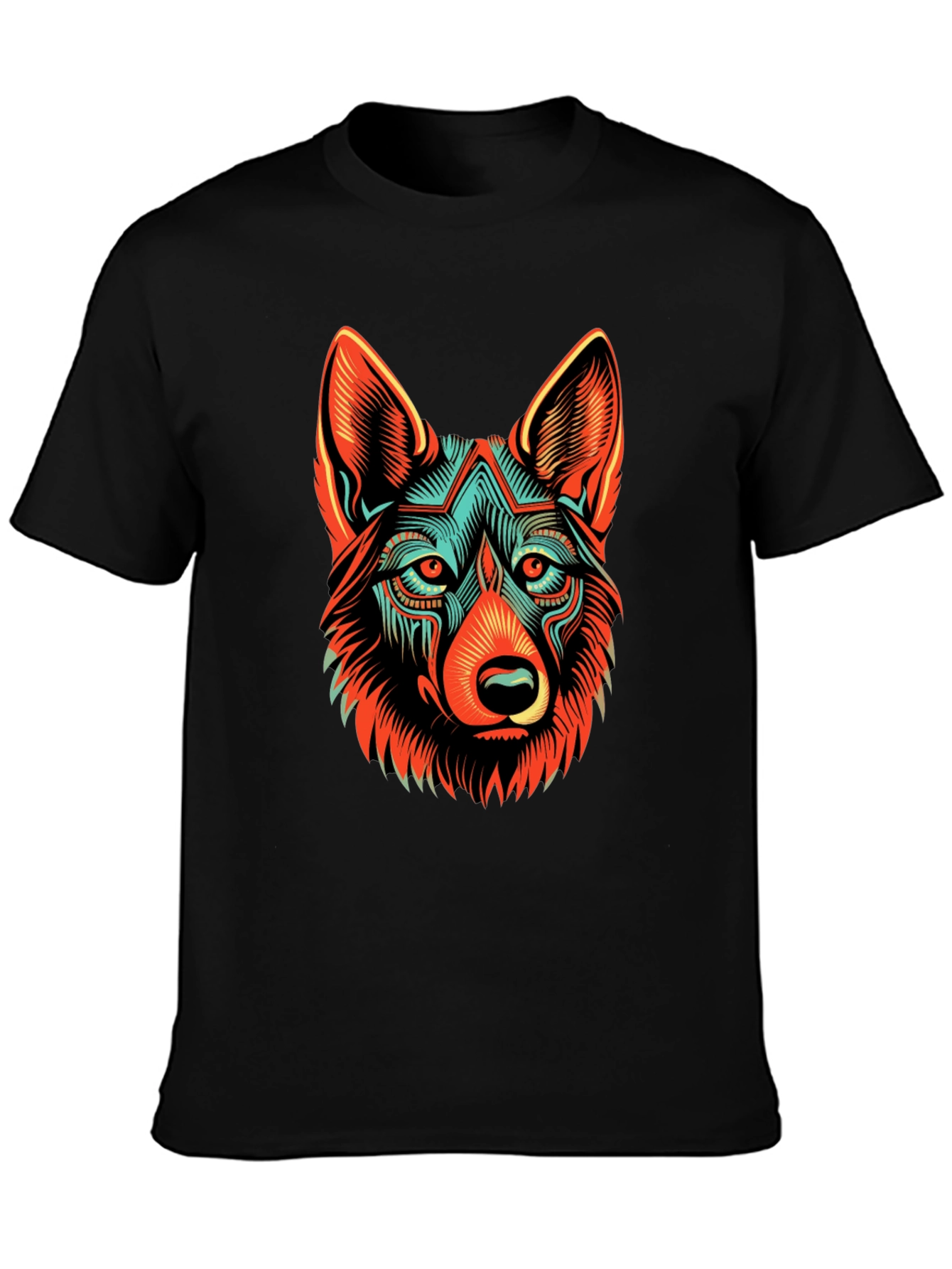 Black Abstract Wolf Graphic Black T-Shirt view 3