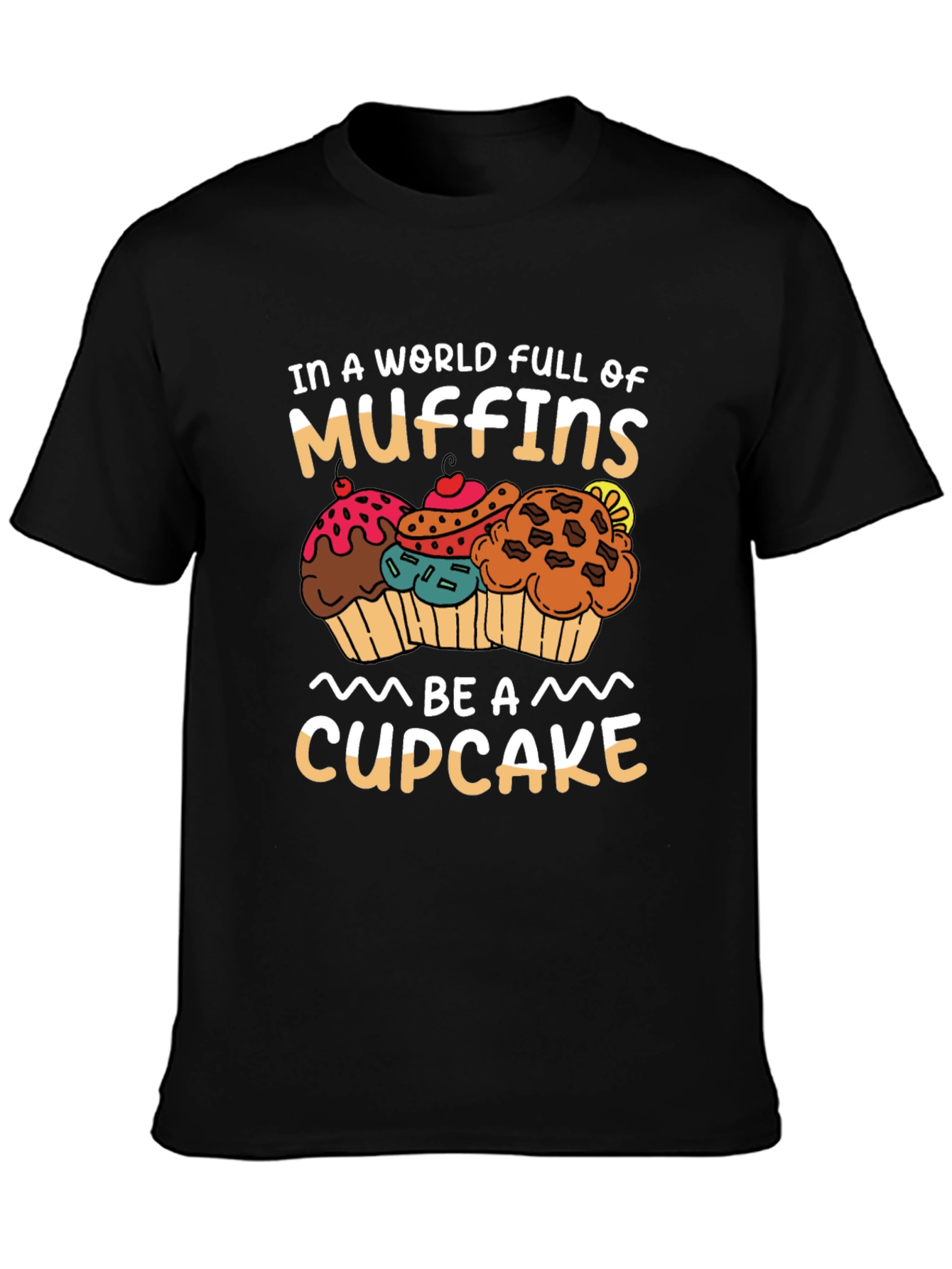 Black Muffin vs Cupcake Graphic Tee - Sweet Treat Shirt view 3