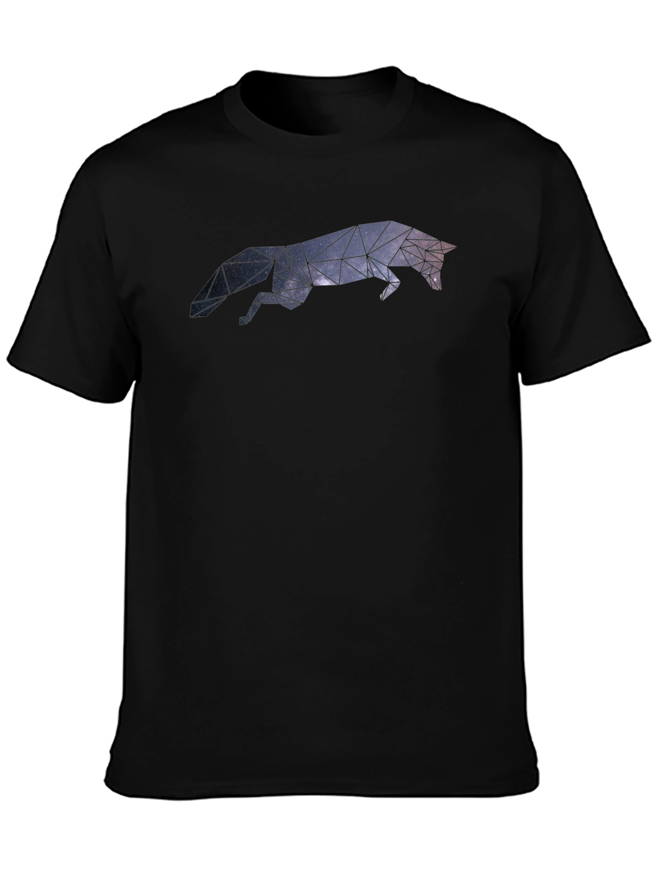 Black Geometric Galaxy Fox Black T-Shirt view 3