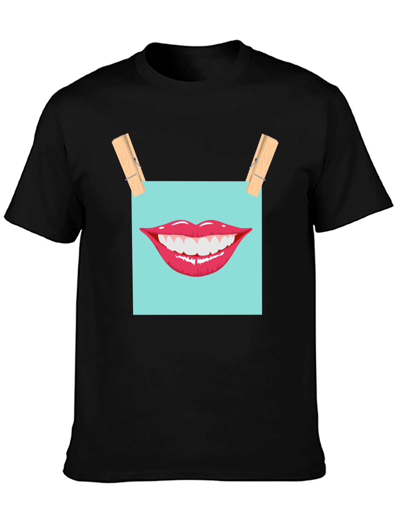 Black Smiling Lips Graphic T-Shirt - Casual Wear view 3