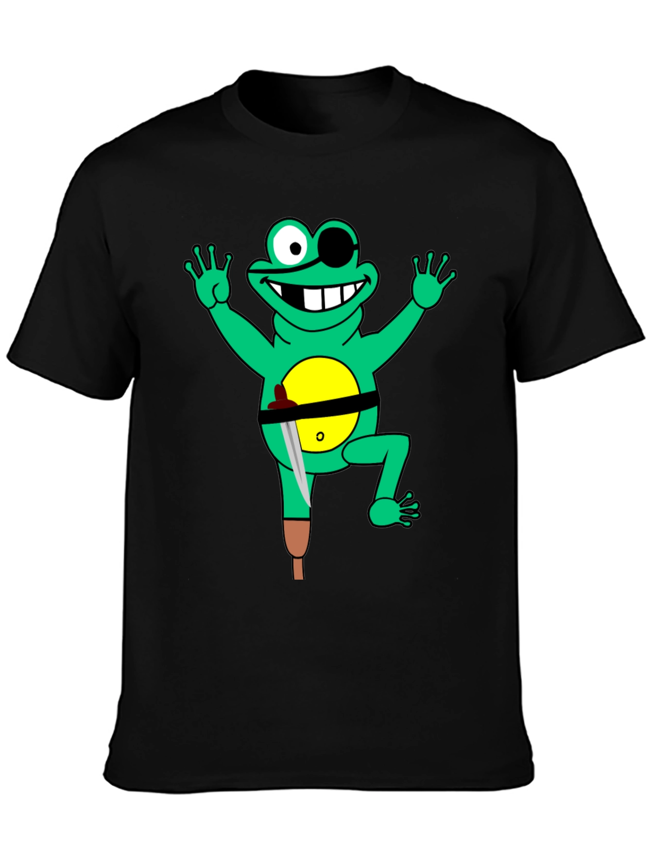 Black Pirate Frog Graphic Tee - Black Cotton Shirt view 3